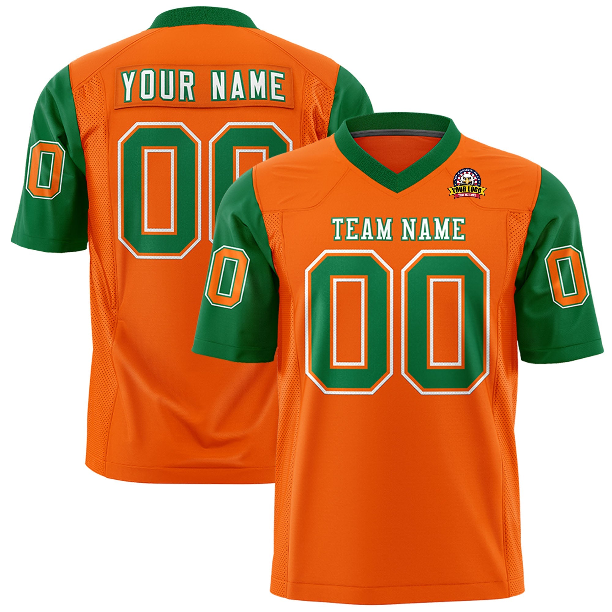 Custom Orange Kelly Green Personalized Raglan Sleeves Design Authentic Football Jersey