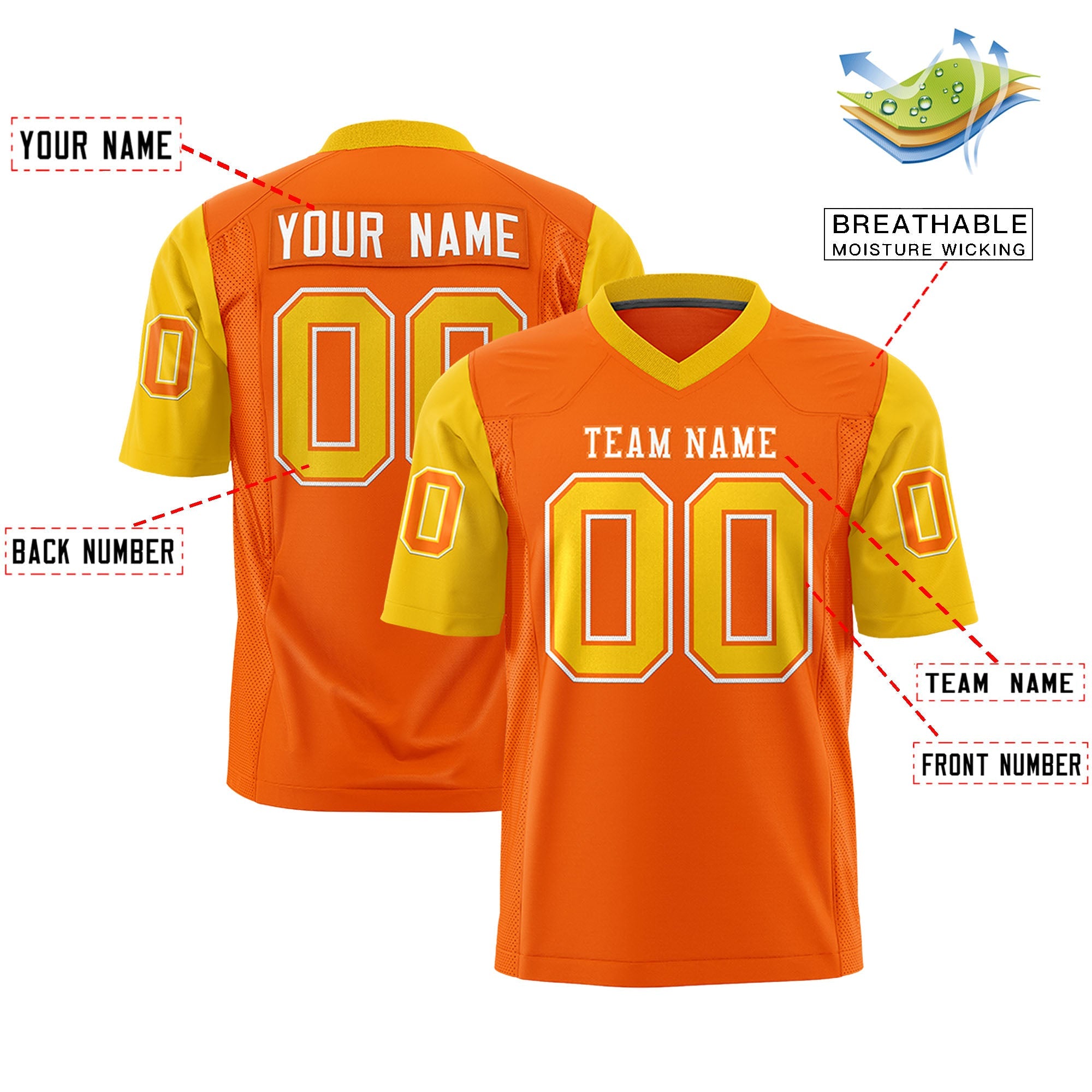 Custom Orange Gold Personalized Raglan Sleeves Design Authentic Football Jersey