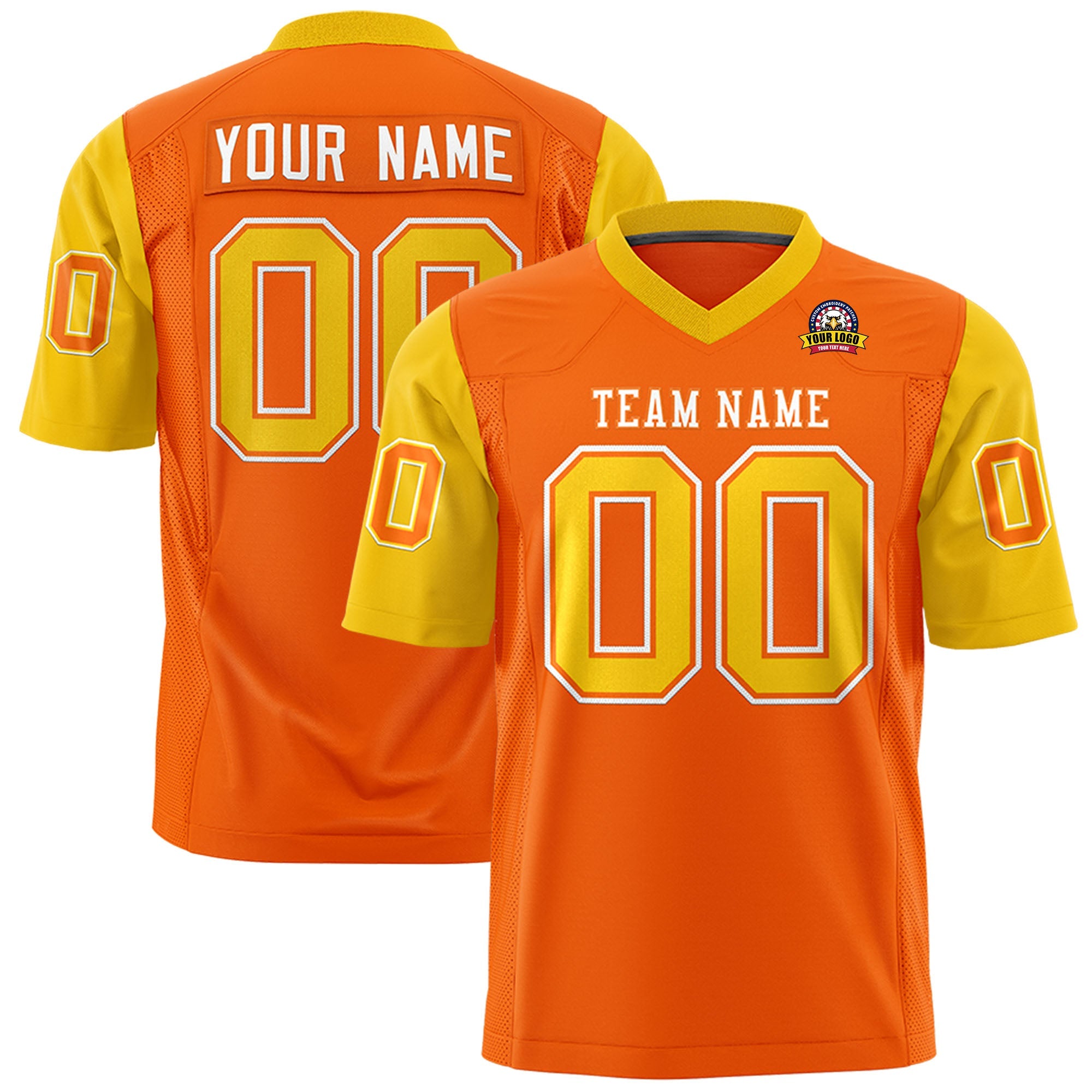 Custom Orange Gold Personalized Raglan Sleeves Design Authentic Football Jersey