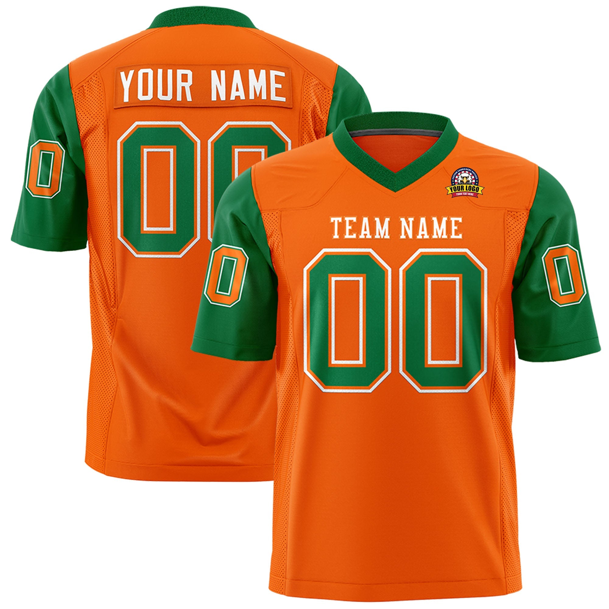 Custom Orange Kelly Green Personalized Raglan Sleeves Design Authentic Football Jersey