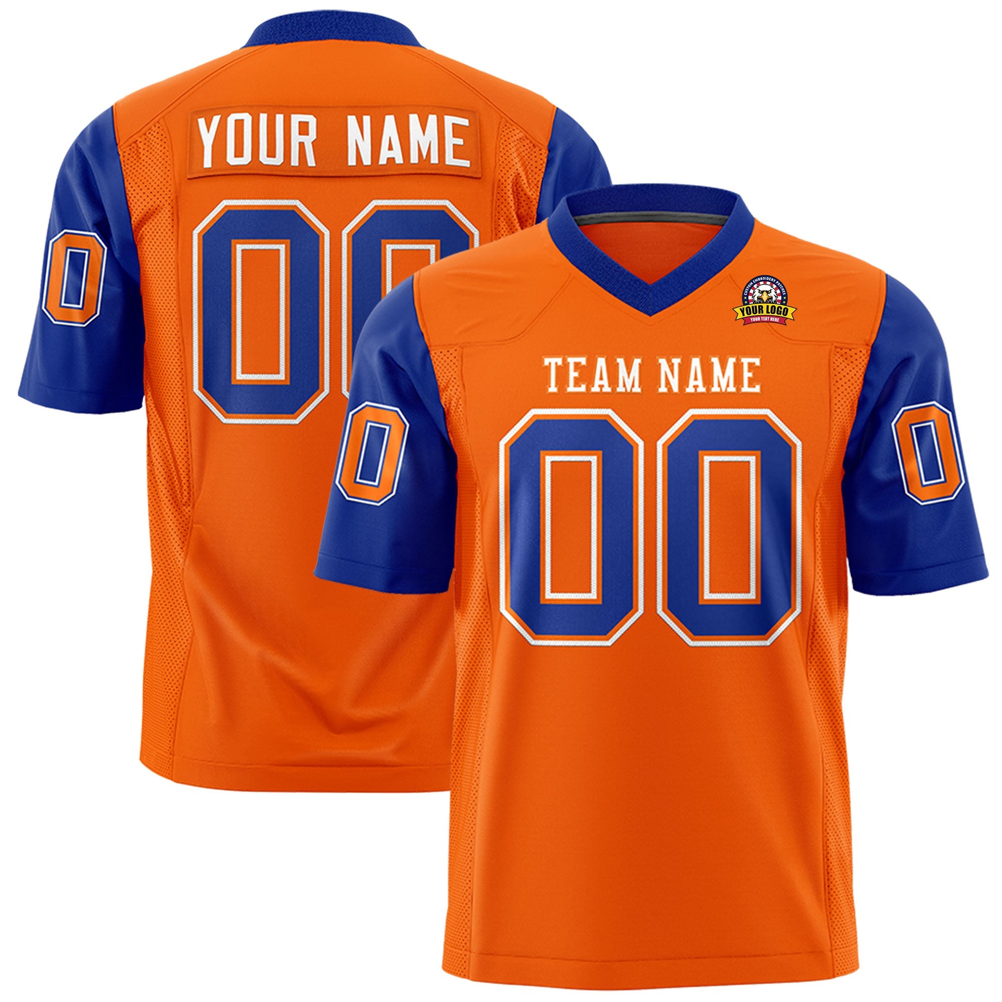 Custom Orange Royal Personalized Raglan Sleeves Design Authentic Football Jersey