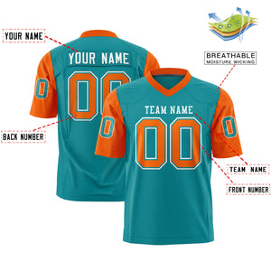 Custom Aqua Orange Personalized Raglan Sleeves Design Authentic Football Jersey