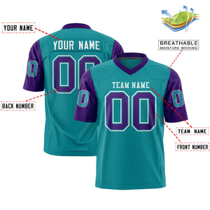 Custom Aqua Purple Personalized Raglan Sleeves Design Authentic Football Jersey