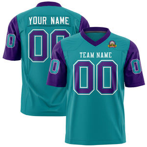 Custom Aqua Purple Personalized Raglan Sleeves Design Authentic Football Jersey