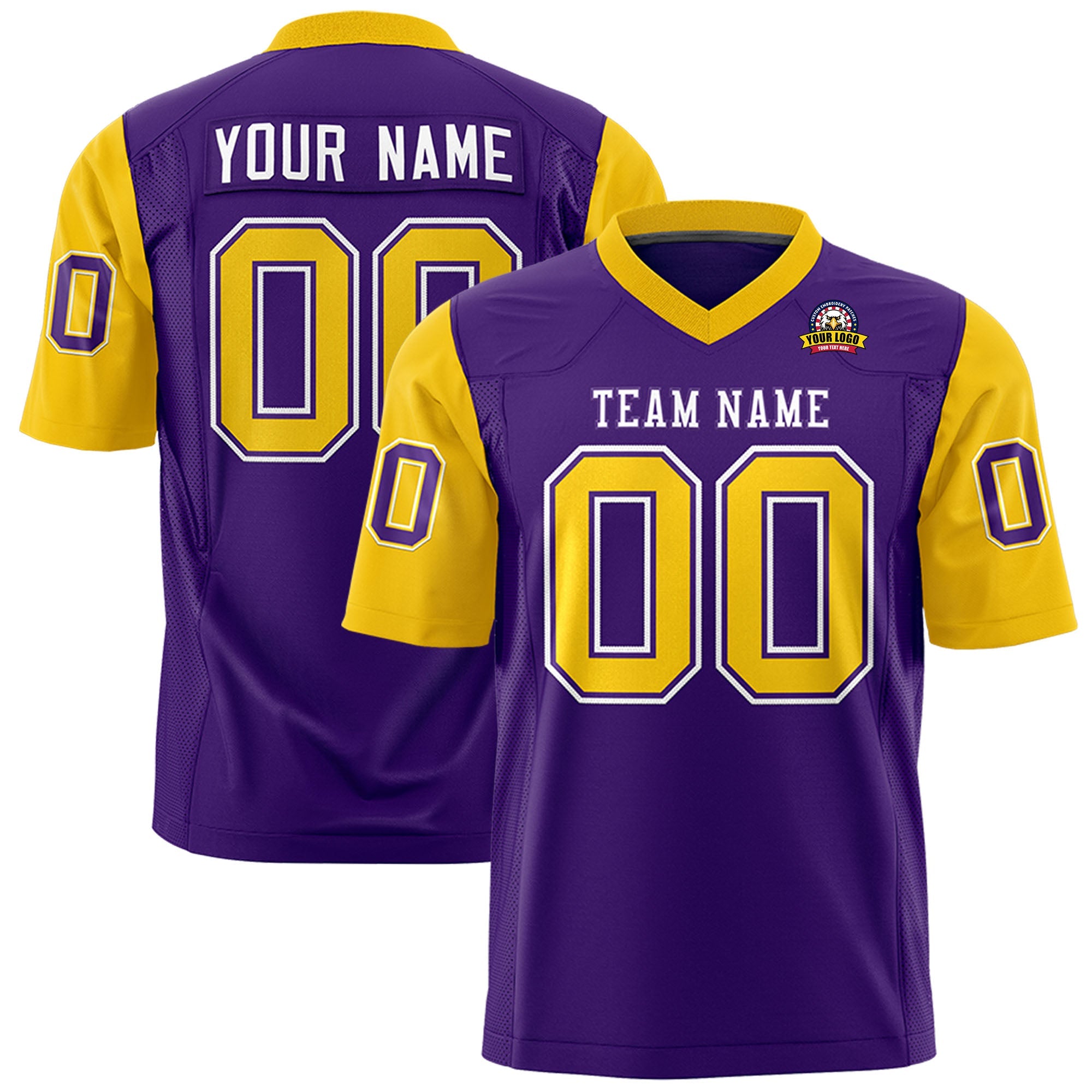 Custom Purple Gold Personalized Raglan Sleeves Design Authentic Football Jersey