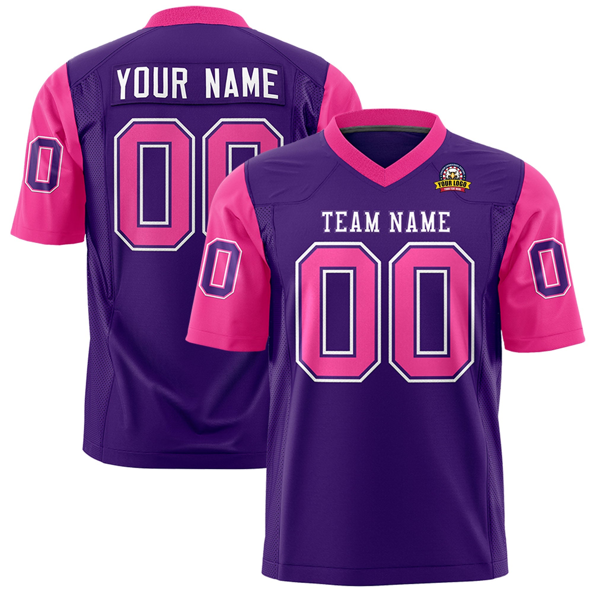 Custom Purple Pink Personalized Raglan Sleeves Design Authentic Football Jersey