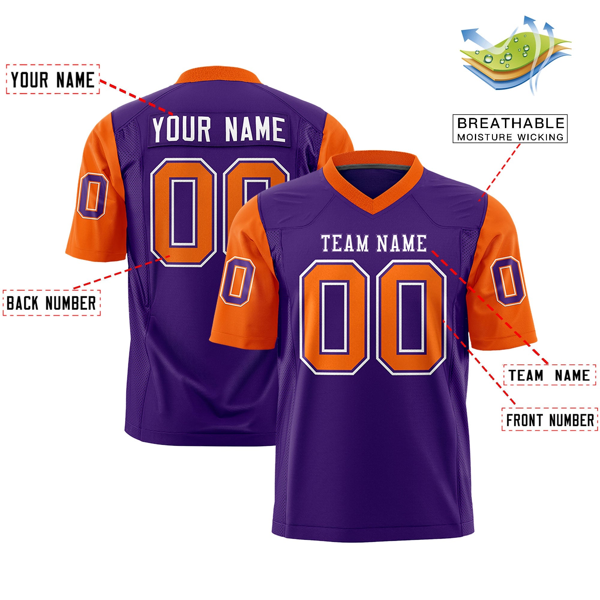 Custom Purple Orange Personalized Raglan Sleeves Design Authentic Football Jersey