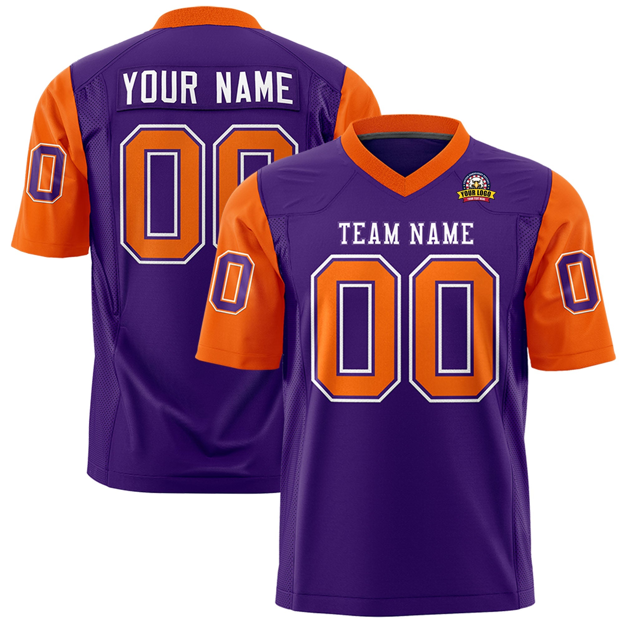 Custom Purple Orange Personalized Raglan Sleeves Design Authentic Football Jersey