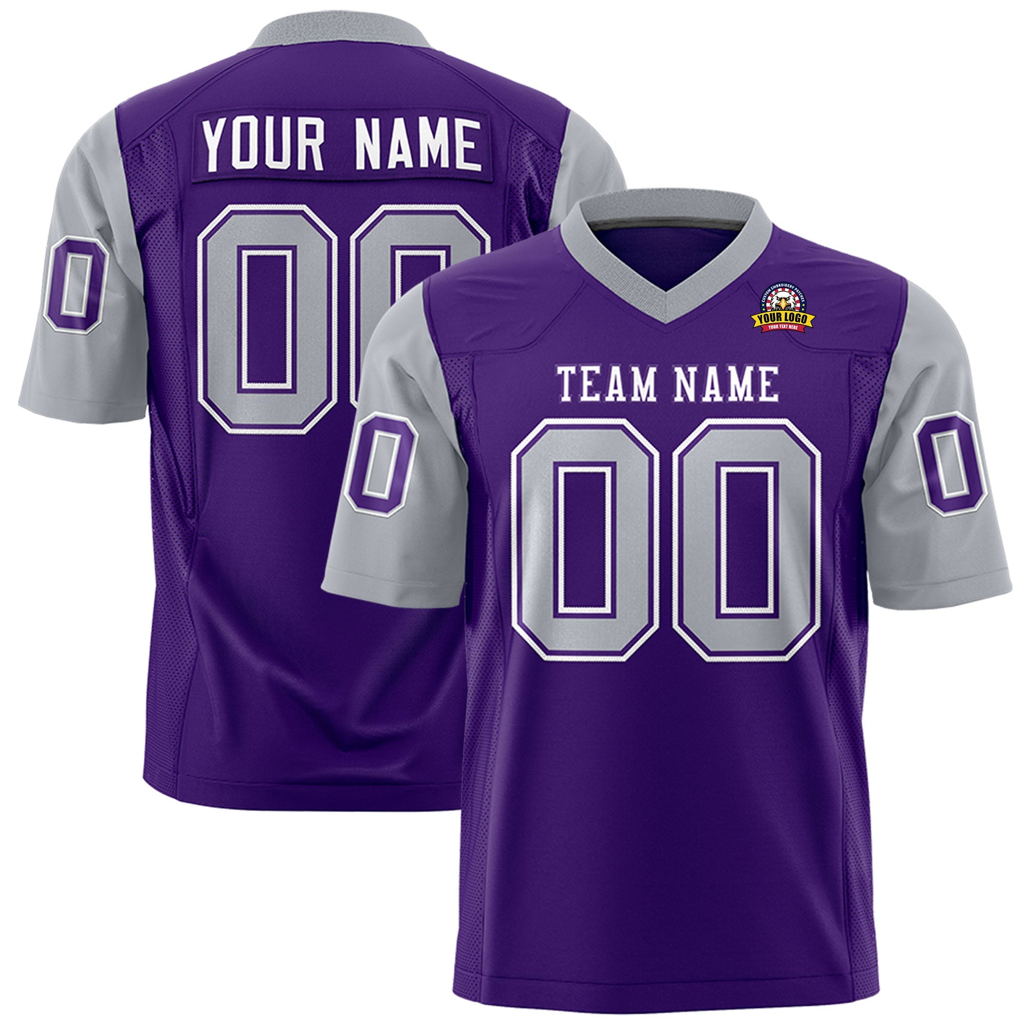 Custom Purple Gray Personalized Raglan Sleeves Design Authentic Football Jersey