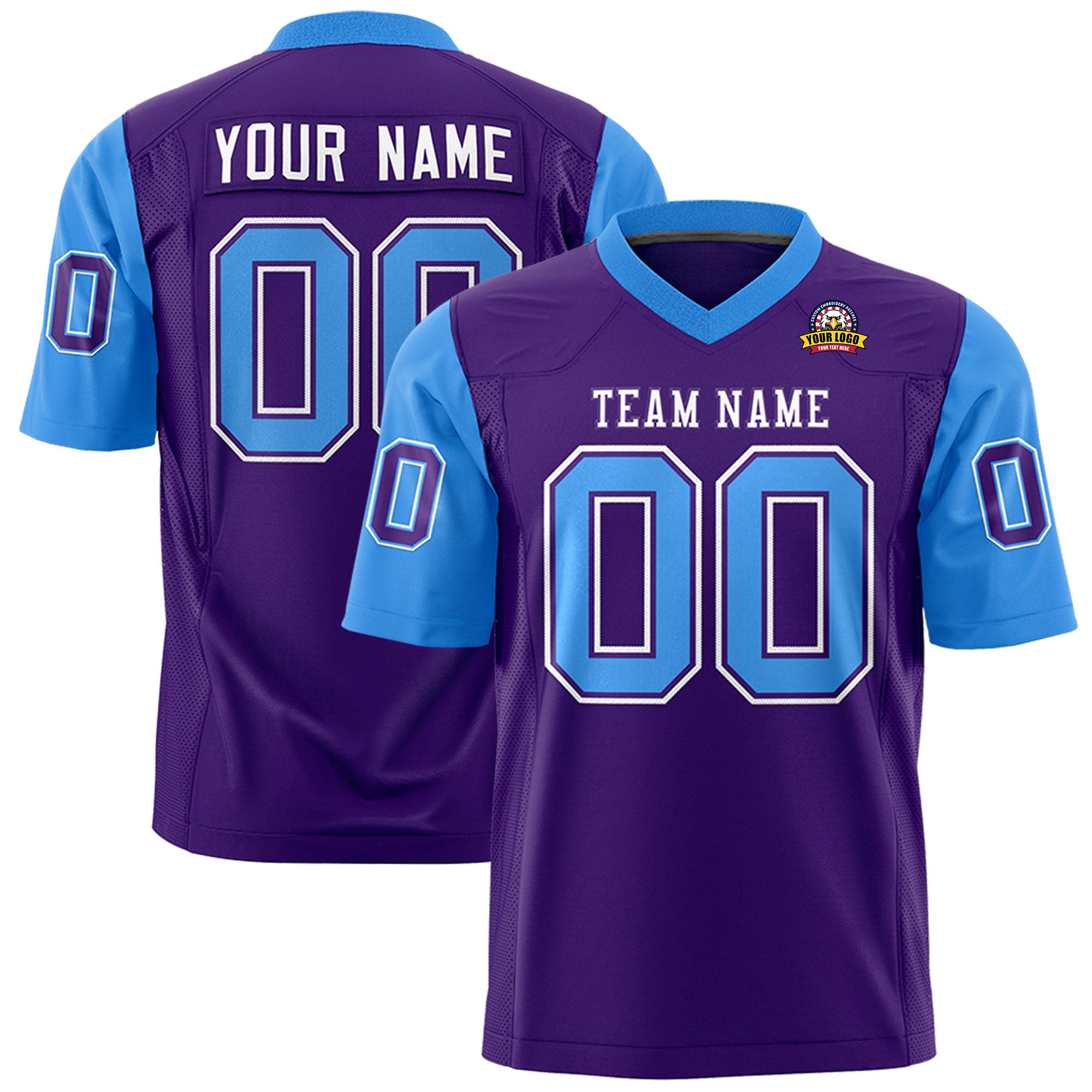 Custom Purple Powder Blue Personalized Raglan Sleeves Design Authentic Football Jersey