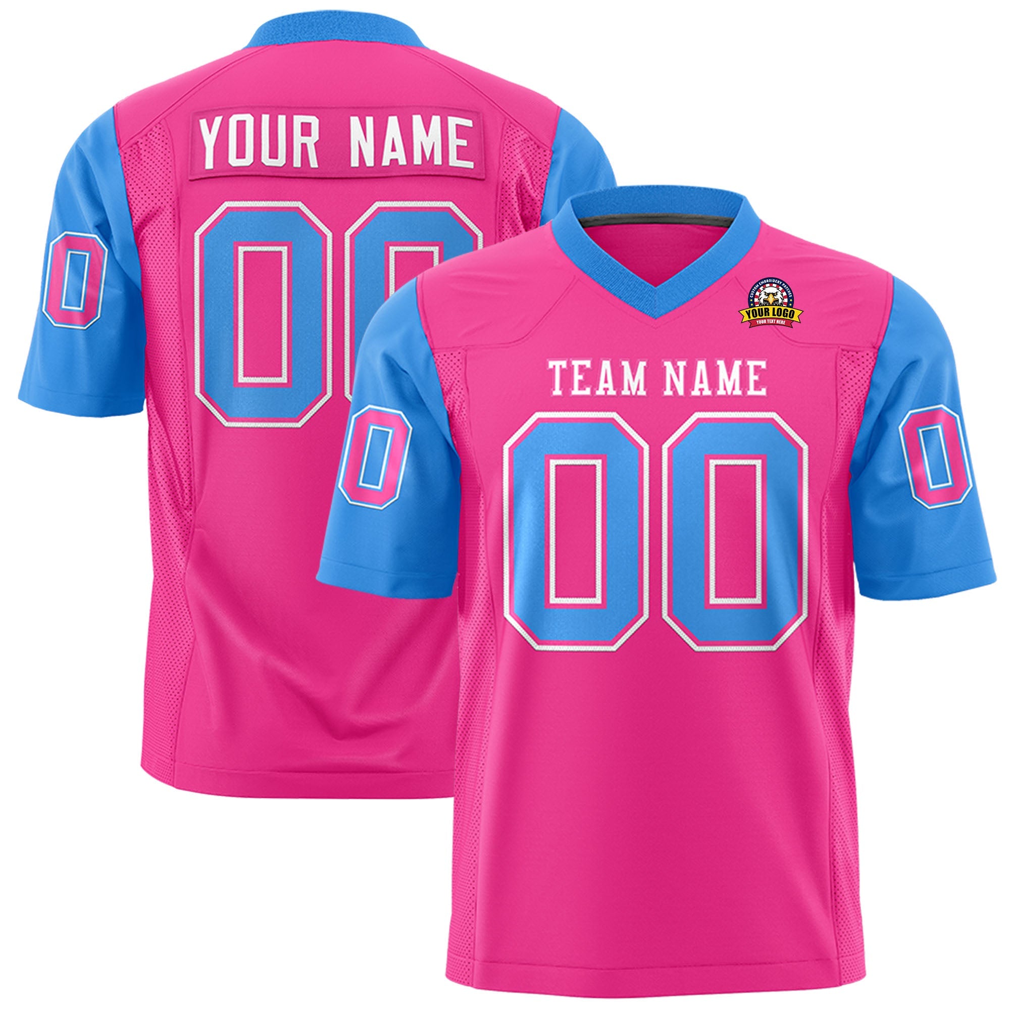 Custom Pink Powder Blue Personalized Raglan Sleeves Design Authentic Football Jersey