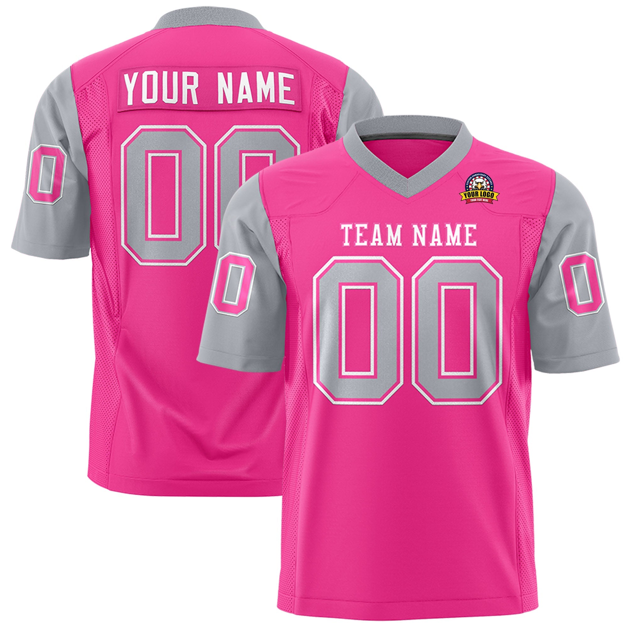 Custom Pink Gray Personalized Raglan Sleeves Design Authentic Football Jersey