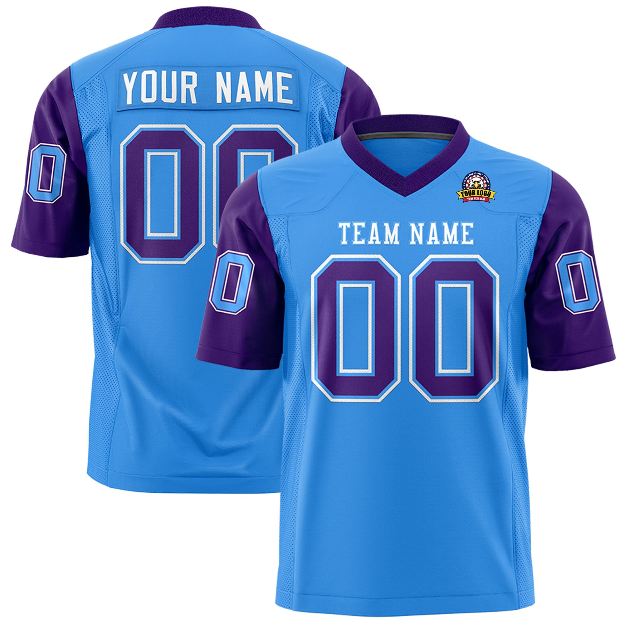 Custom Powder Blue Purple Personalized Raglan Sleeves Design Authentic Football Jersey