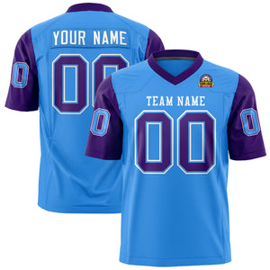 Custom Powder Blue Purple Personalized Raglan Sleeves Design Authentic Football Jersey