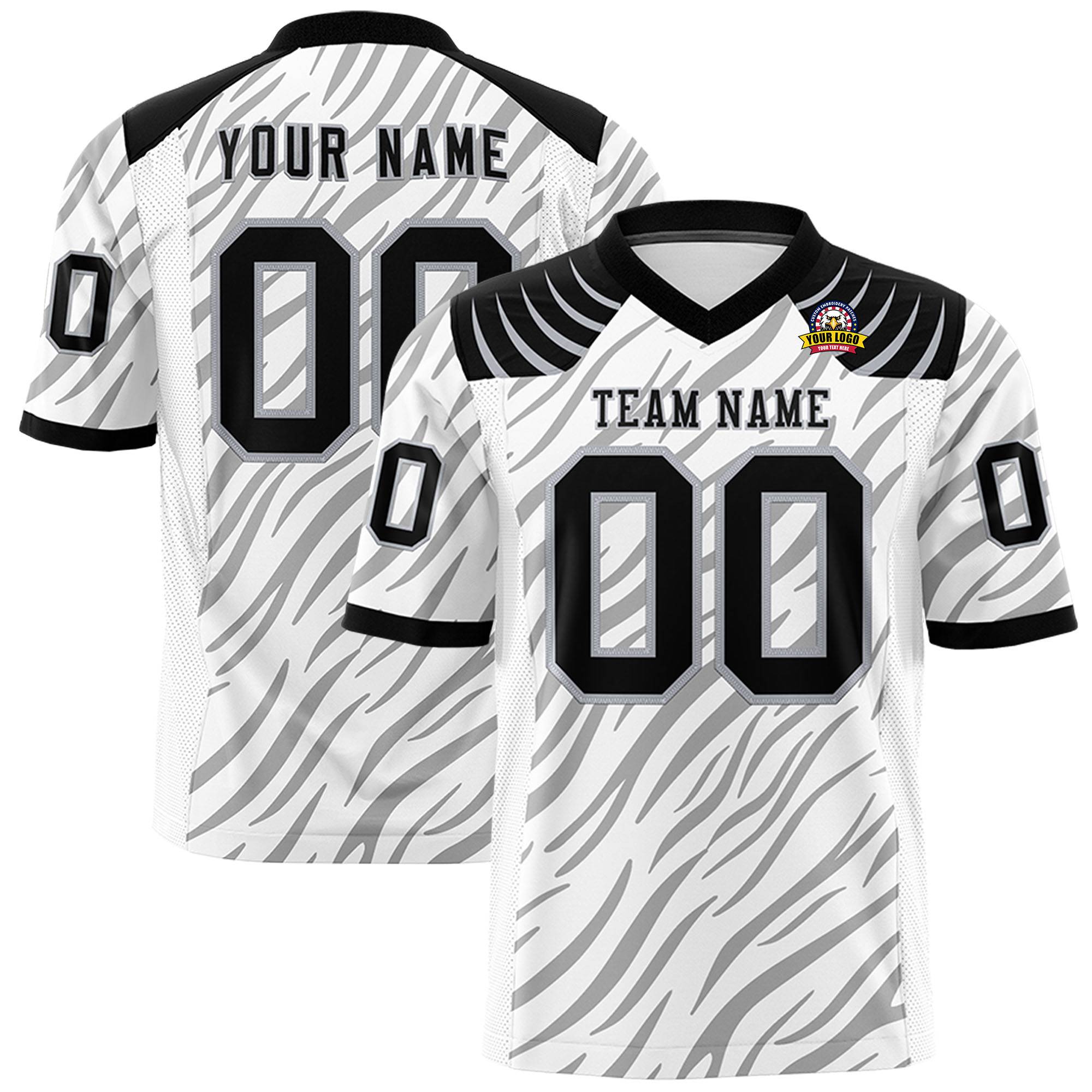 Custom White Gray Personalized Tiger Stripe Graffiti Pattern Authentic Football Jersey