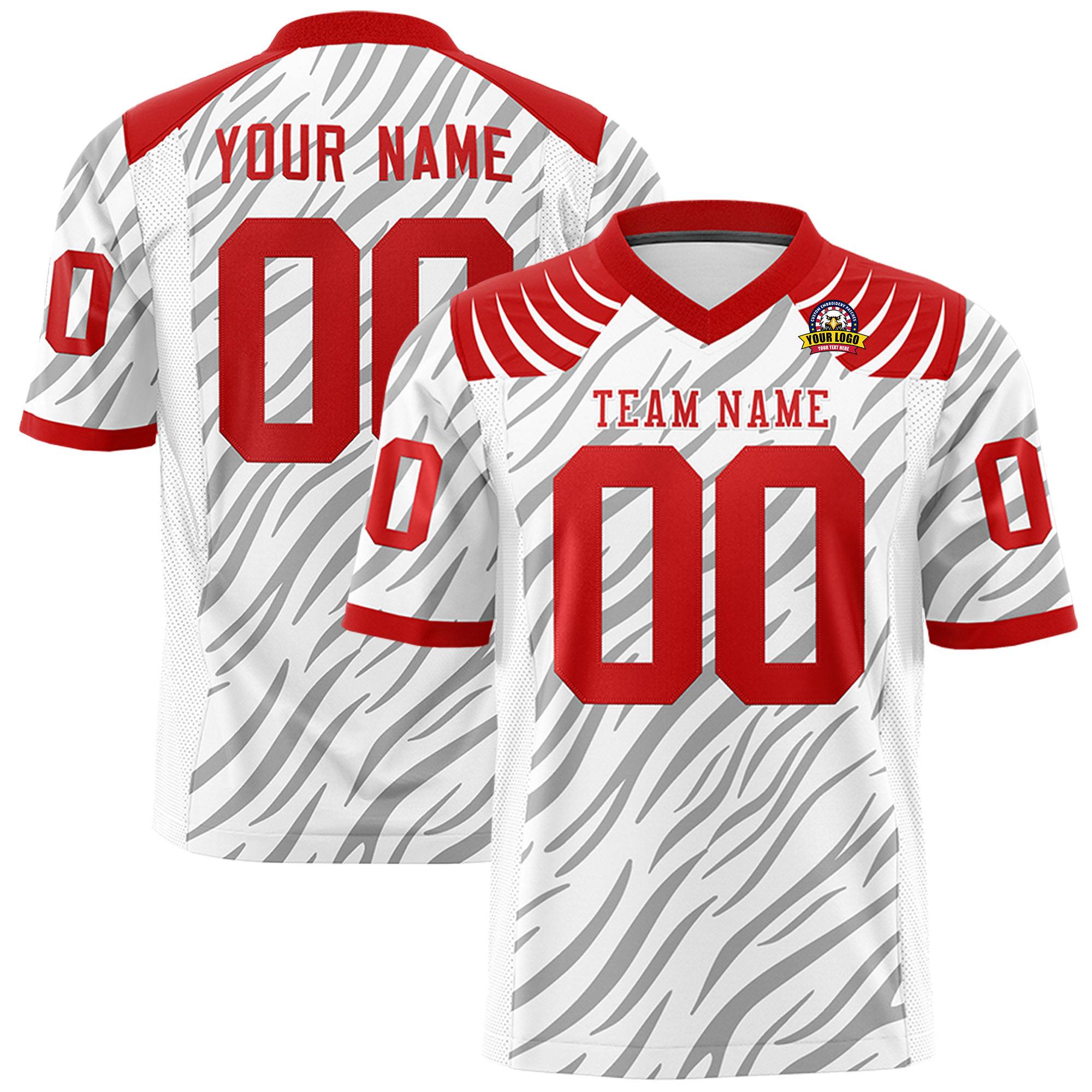 Custom White Gray Personalized Tiger Stripe Graffiti Pattern Authentic Football Jersey