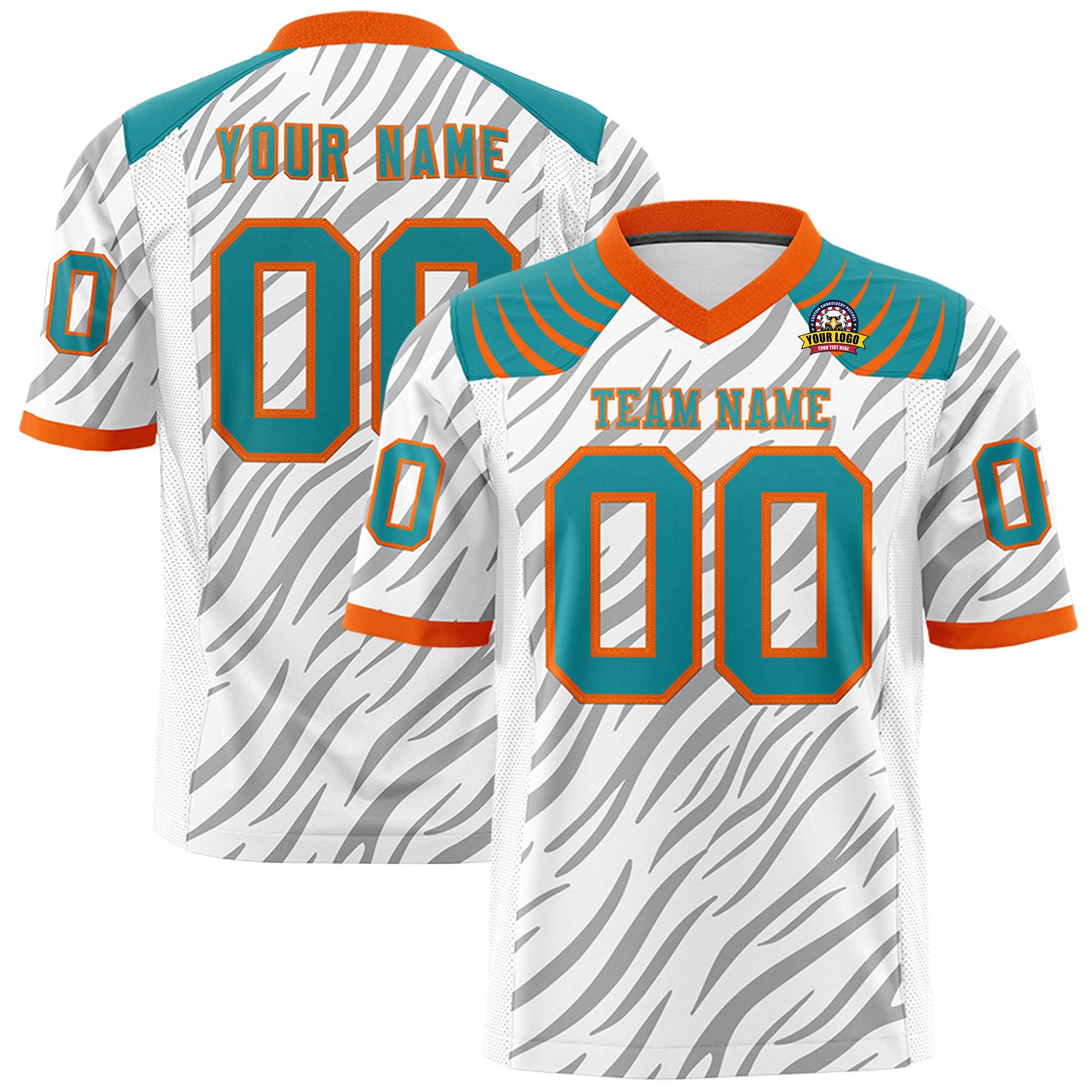 Custom White Gray Personalized Tiger Stripe Graffiti Pattern Authentic Football Jersey