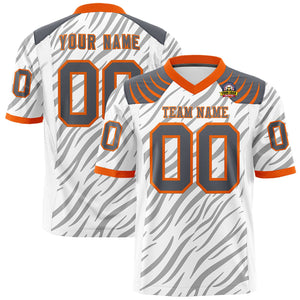 Custom White Gray Personalized Tiger Stripe Graffiti Pattern Authentic Football Jersey