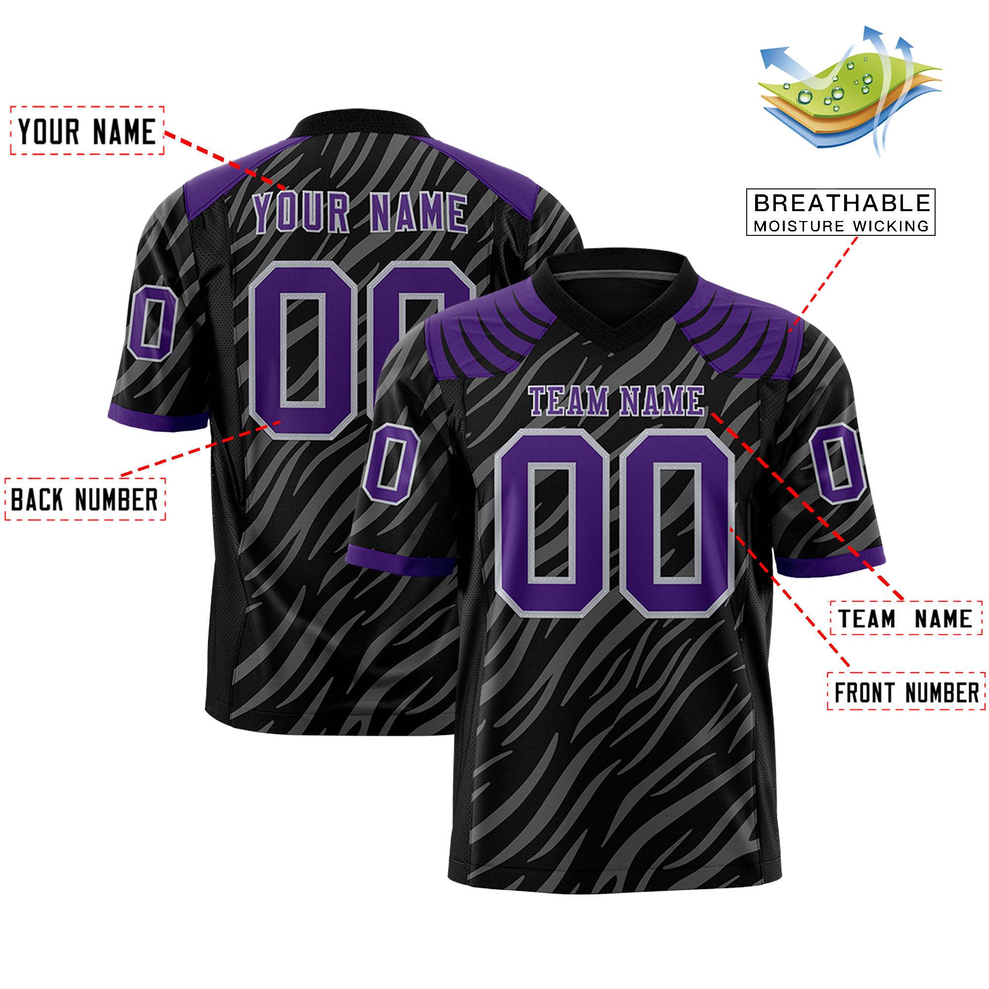 Custom Black Gray Personalized Tiger Stripe Graffiti Pattern Authentic Football Jersey