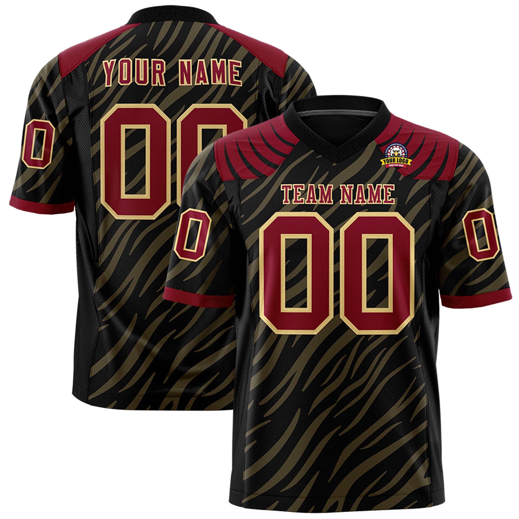 Custom Black Khaki Personalized Tiger Stripe Graffiti Pattern Authentic Football Jersey