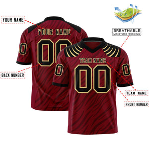 Custom Crimson Black Personalized Tiger Stripe Graffiti Pattern Authentic Football Jersey