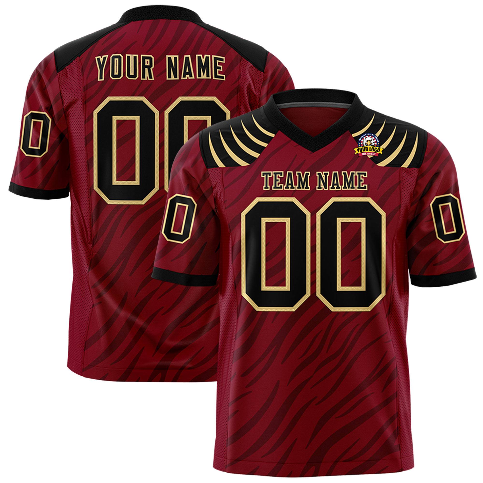 Custom Crimson Black Personalized Tiger Stripe Graffiti Pattern Authentic Football Jersey