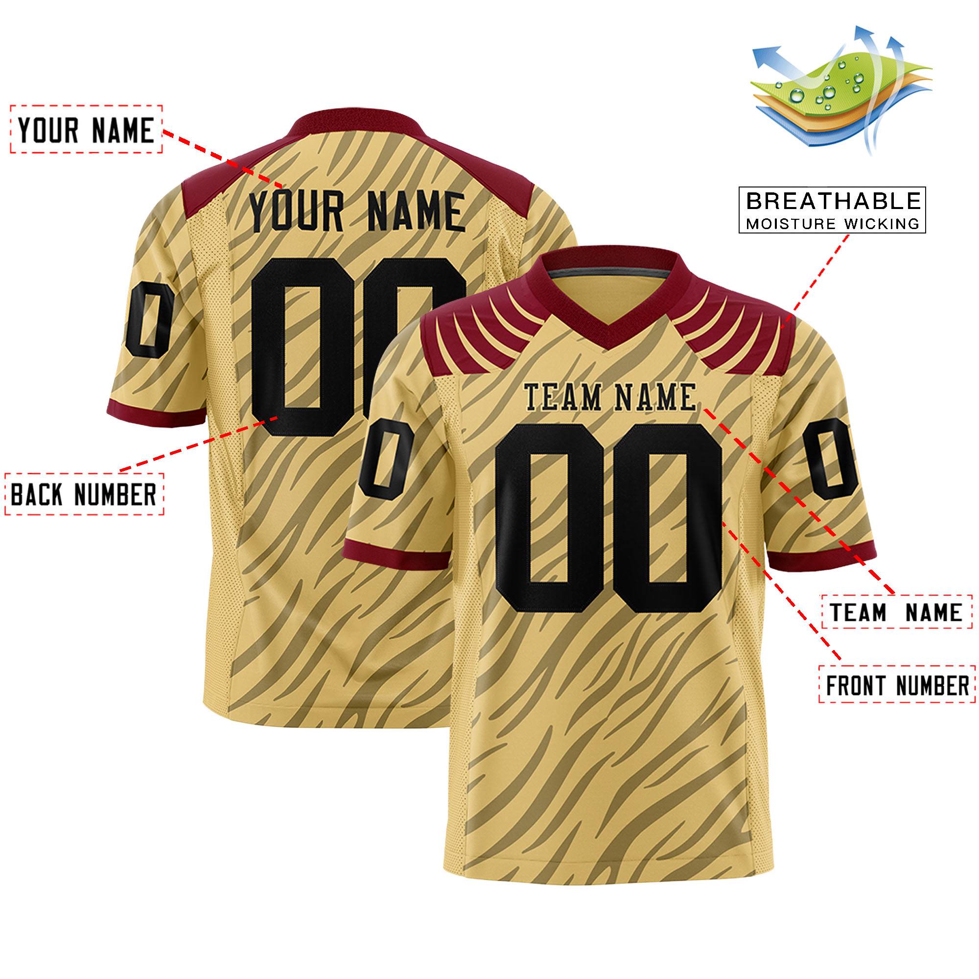 Custom Khaki Black Personalized Tiger Stripe Graffiti Pattern Authentic Football Jersey