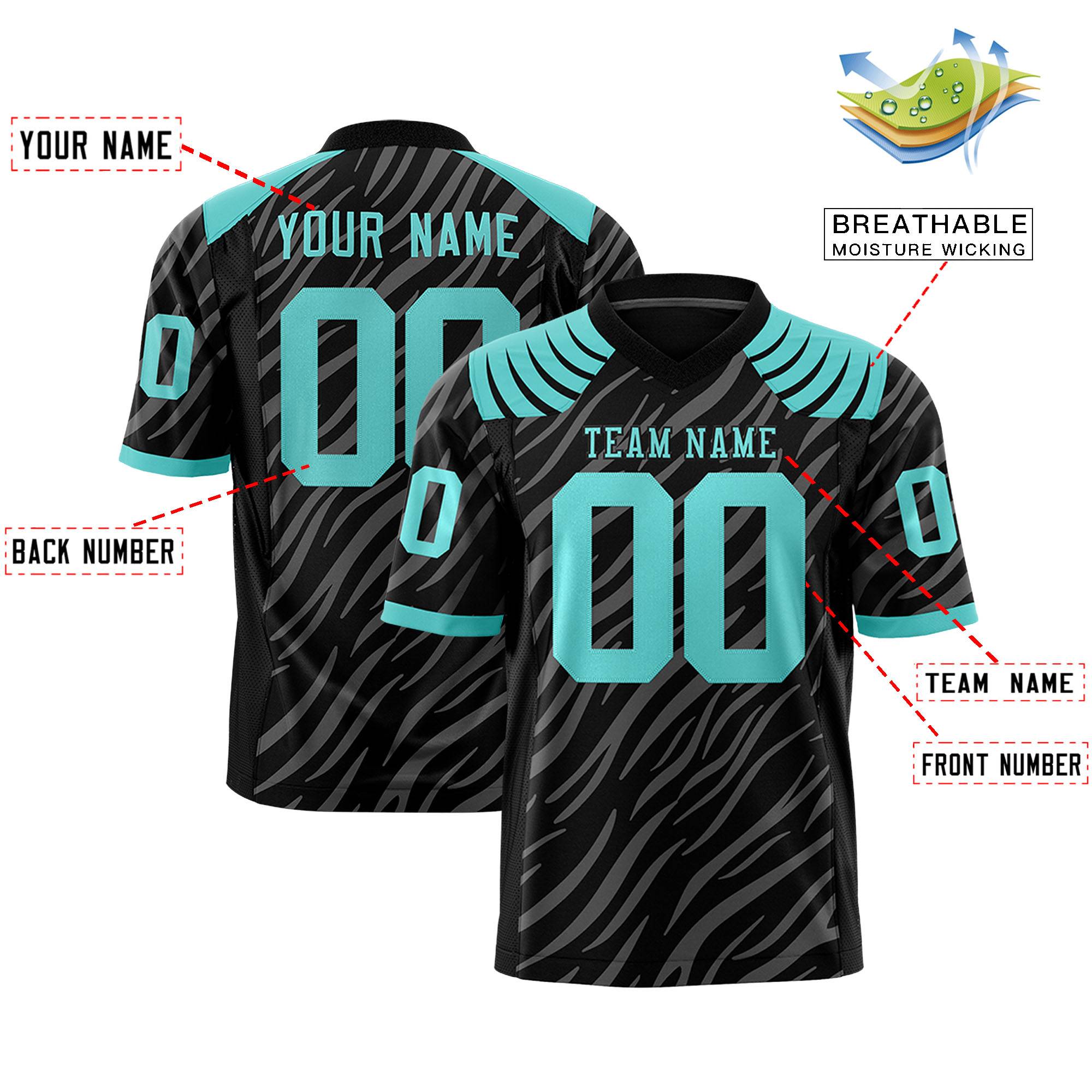 Custom Black Gray Personalized Tiger Stripe Graffiti Pattern Authentic Football Jersey