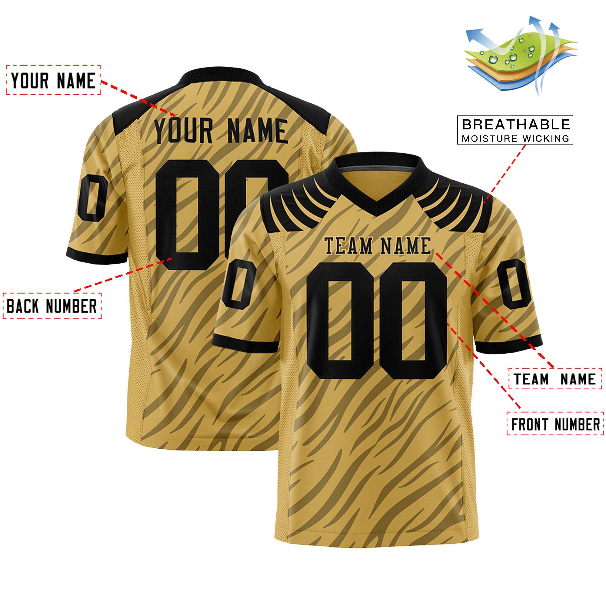 Custom Khaki Black Personalized Tiger Stripe Graffiti Pattern Authentic Football Jersey