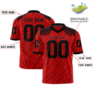 Custom Red Black Personalized Tiger Stripe Graffiti Pattern Authentic Football Jersey