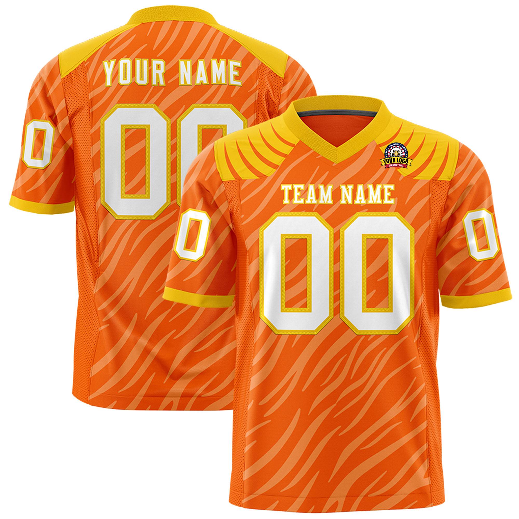 Custom Orange White Personalized Tiger Stripe Graffiti Pattern Authentic Football Jersey