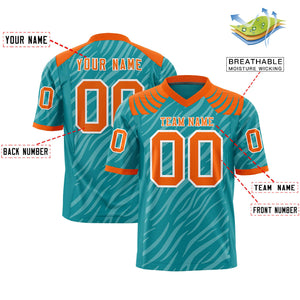 Custom Aqua White Personalized Tiger Stripe Graffiti Pattern Authentic Football Jersey