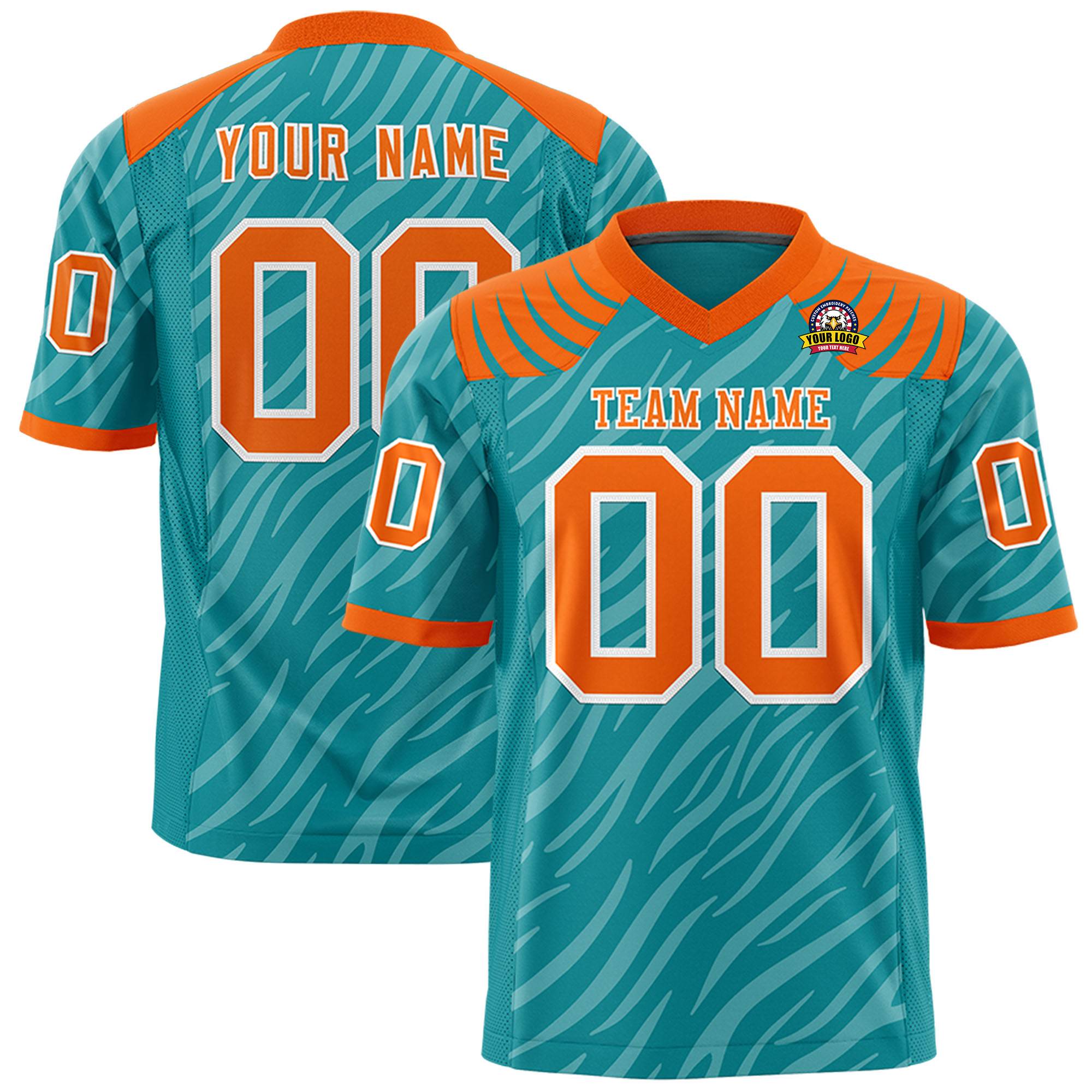 Custom Aqua White Personalized Tiger Stripe Graffiti Pattern Authentic Football Jersey