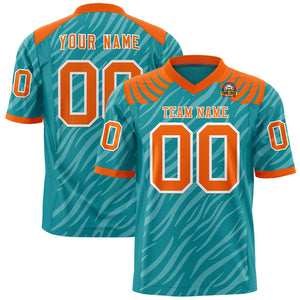 Custom Aqua White Personalized Tiger Stripe Graffiti Pattern Authentic Football Jersey