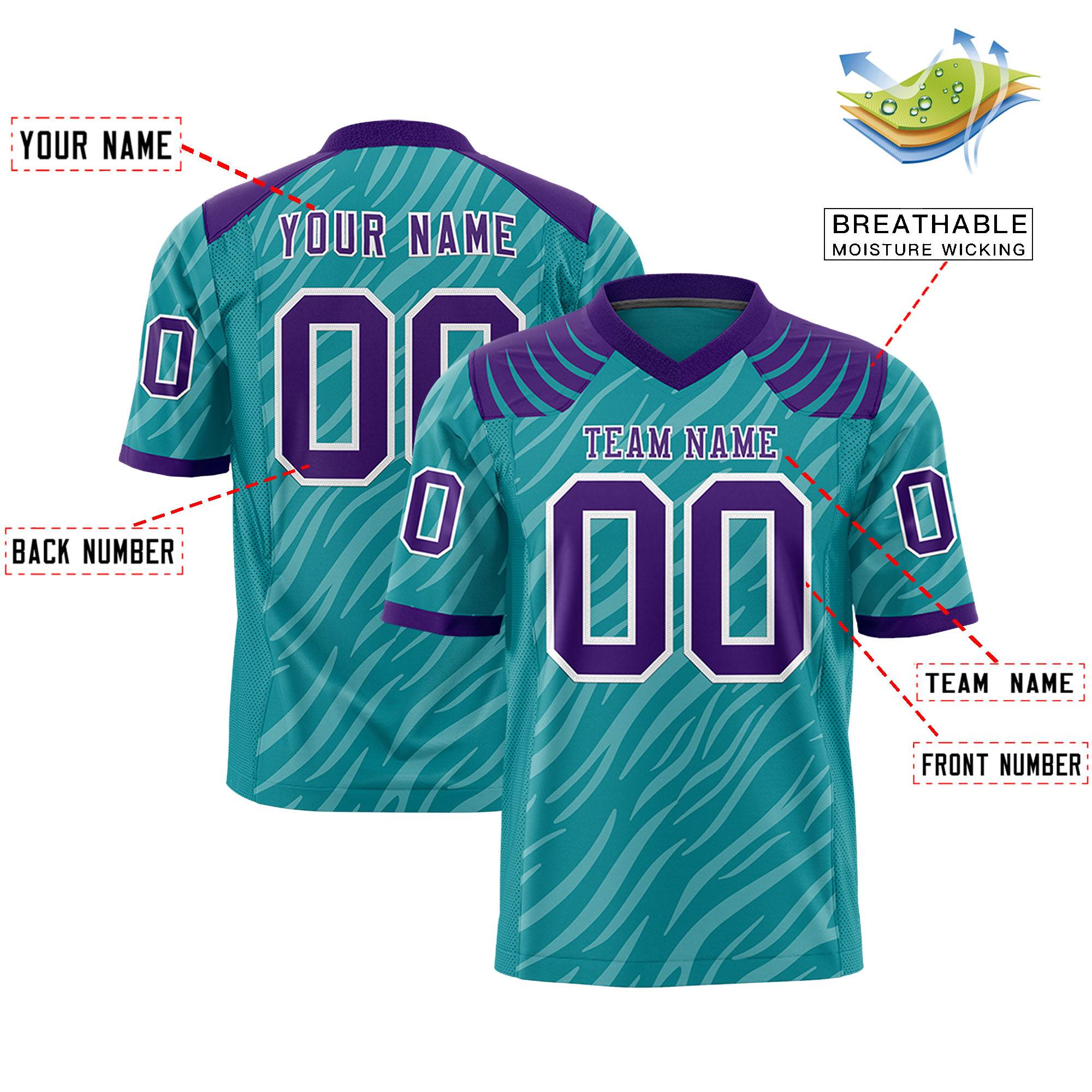 Custom Aqua White Personalized Tiger Stripe Graffiti Pattern Authentic Football Jersey