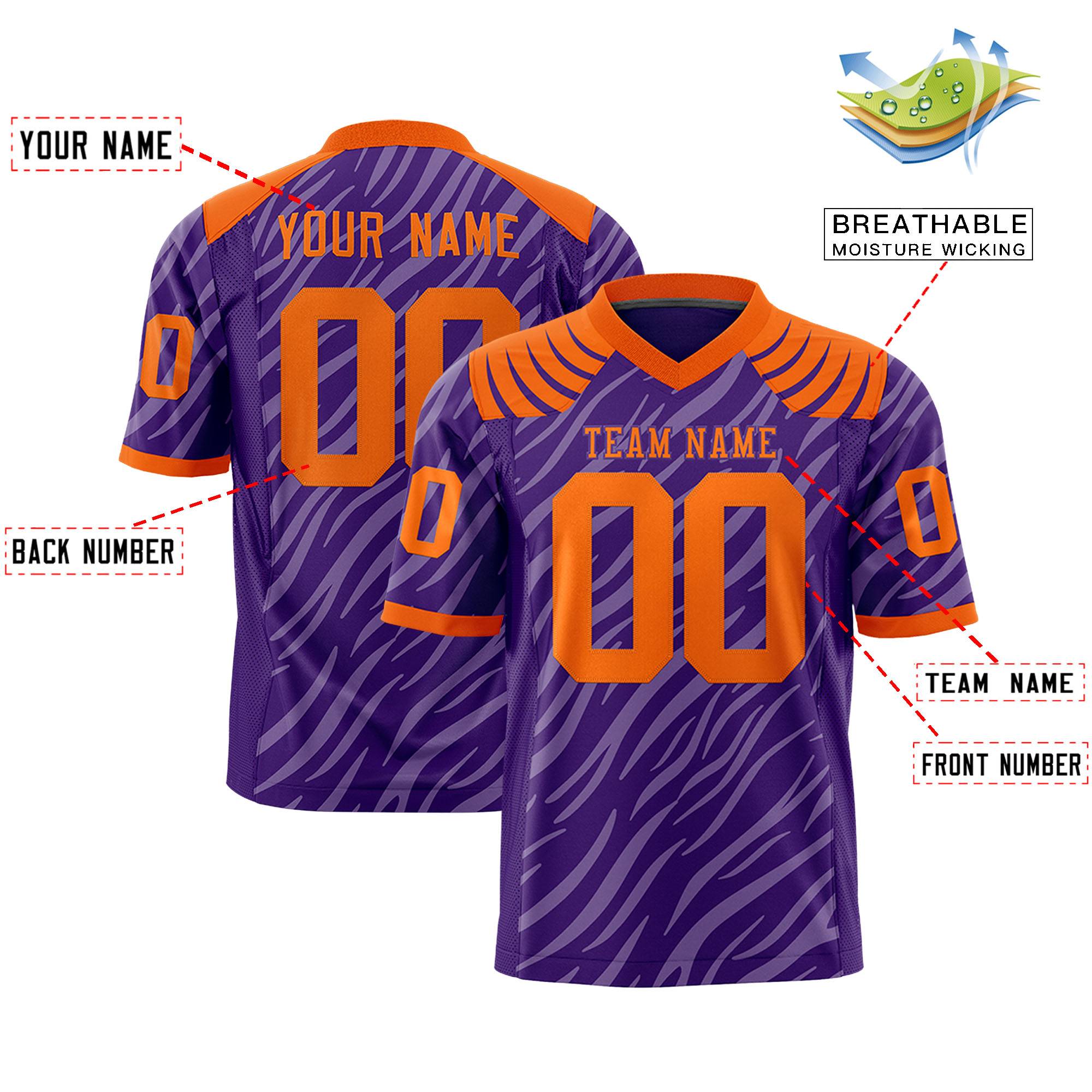 Custom Purple White Personalized Tiger Stripe Graffiti Pattern Authentic Football Jersey