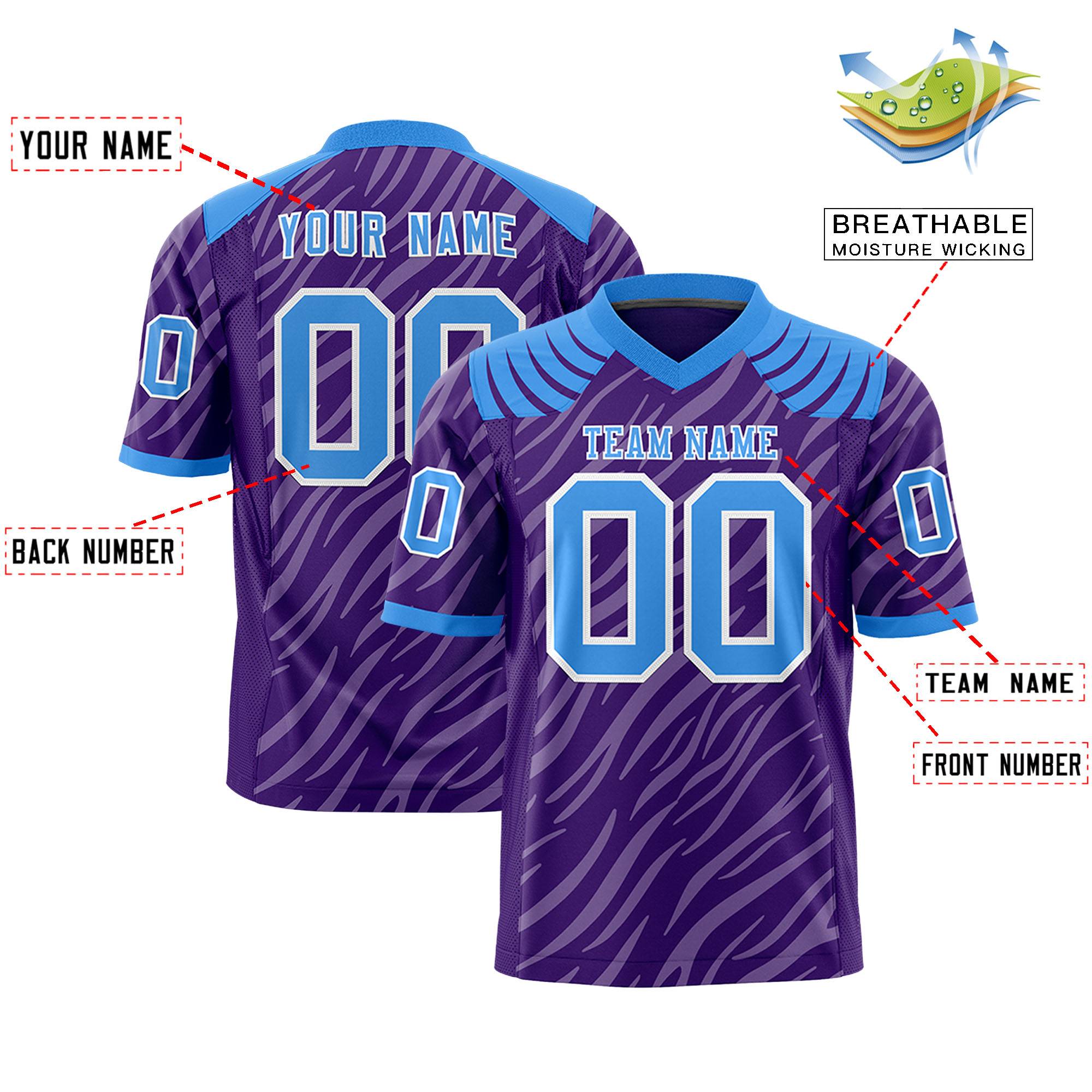 Custom Purple Gray Personalized Tiger Stripe Graffiti Pattern Authentic Football Jersey