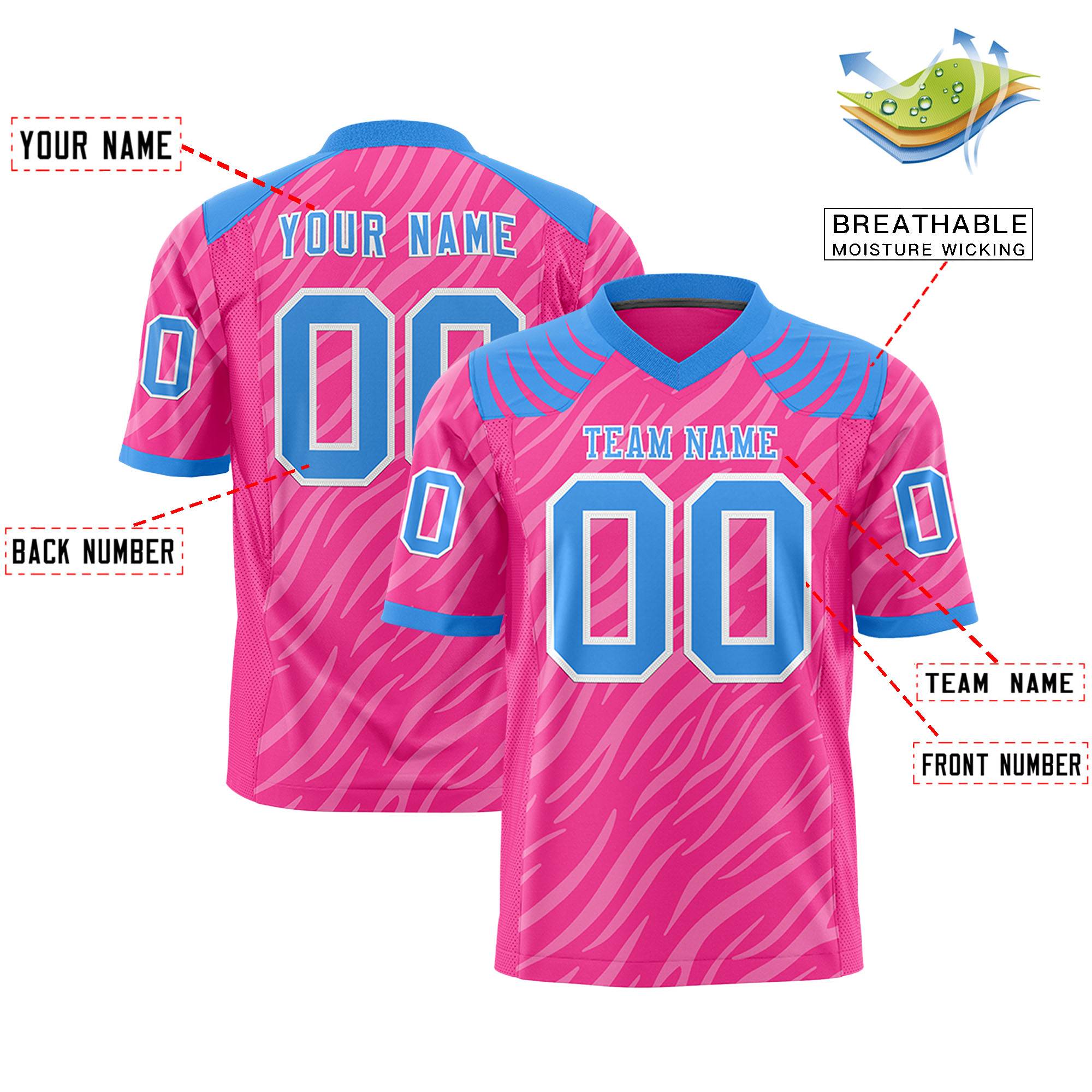 Custom Pink White Personalized Tiger Stripe Graffiti Pattern Authentic Football Jersey