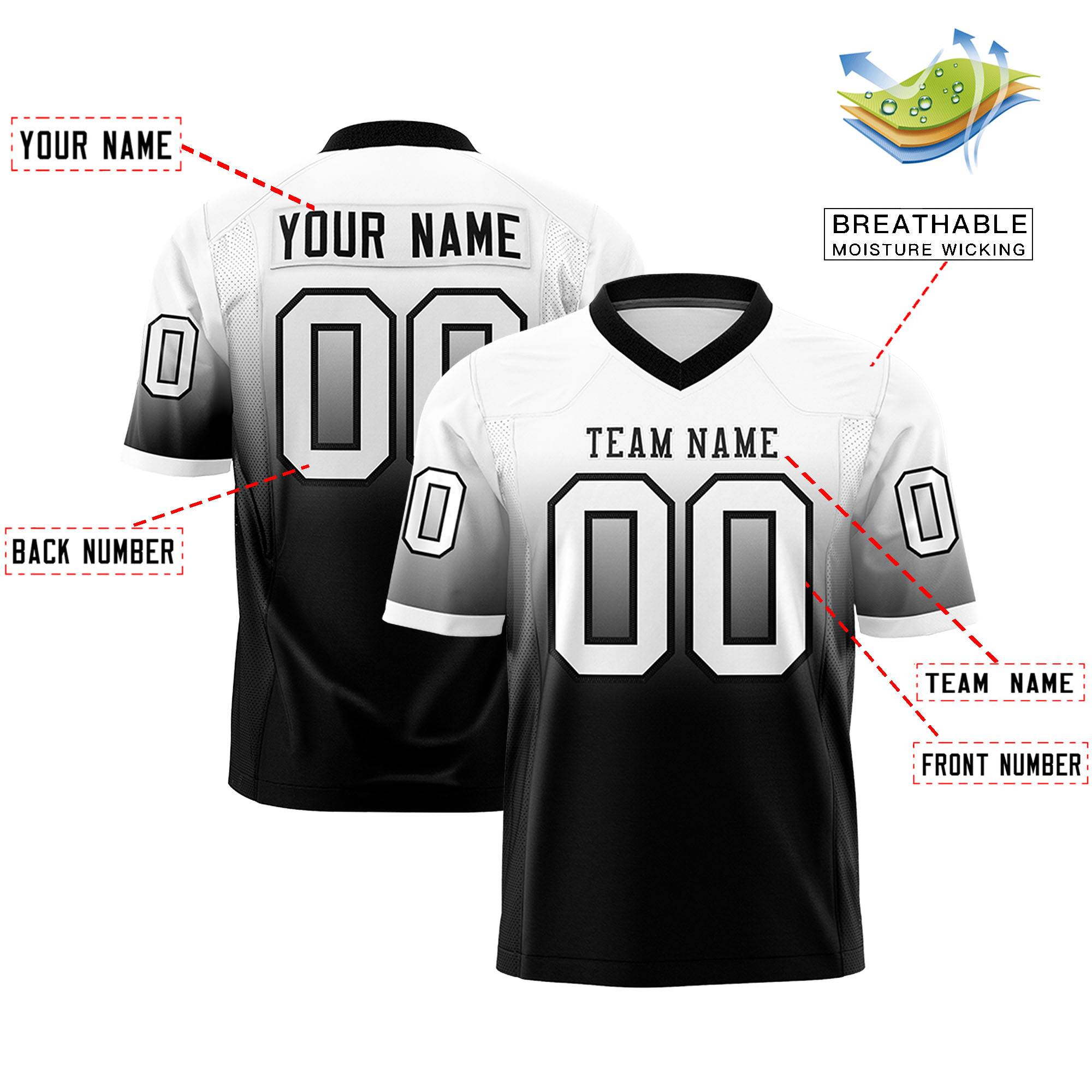 Custom White Black Gradient Fashion Personalized Authentic Football Jersey