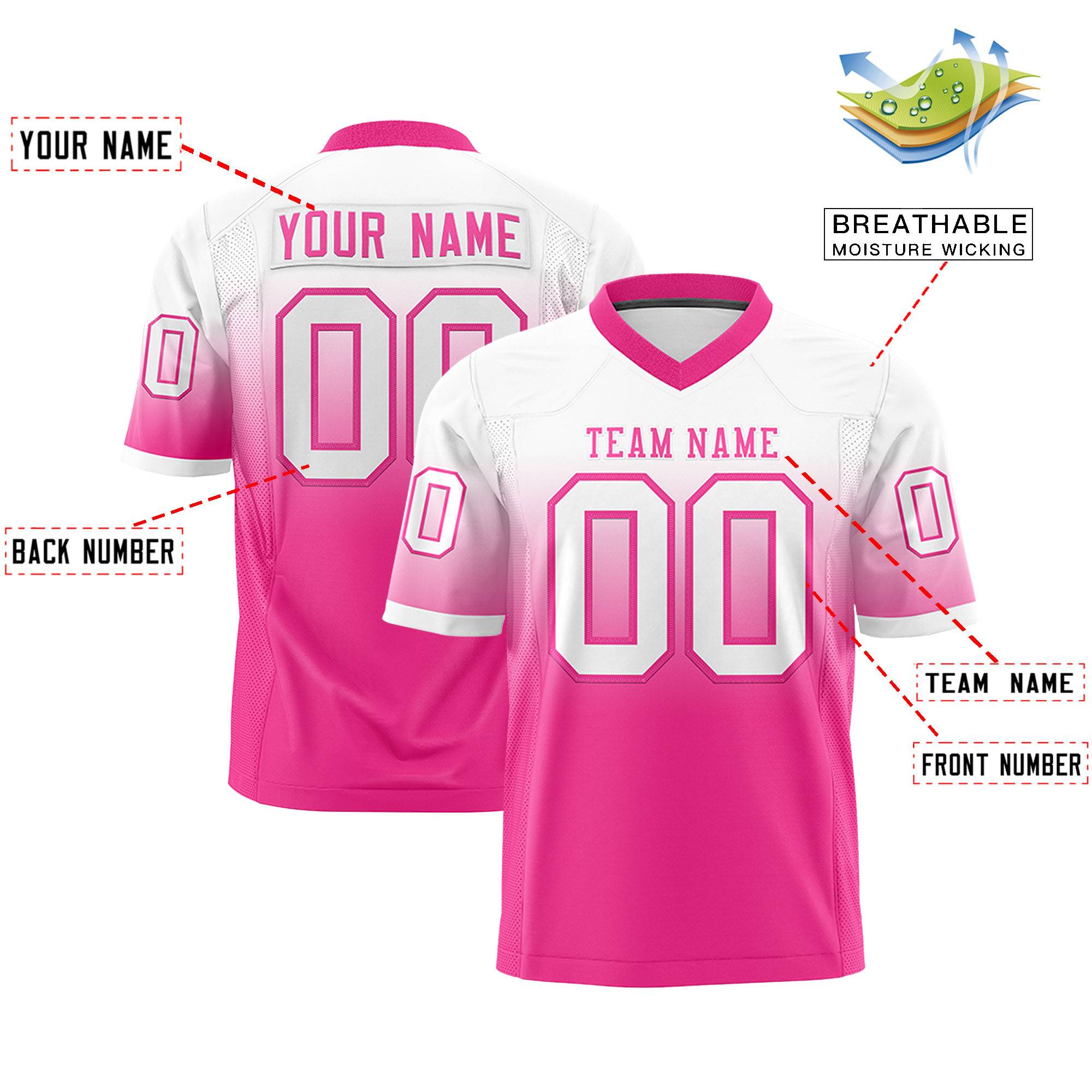 Custom White Pink Gradient Fashion Personalized Authentic Football Jersey