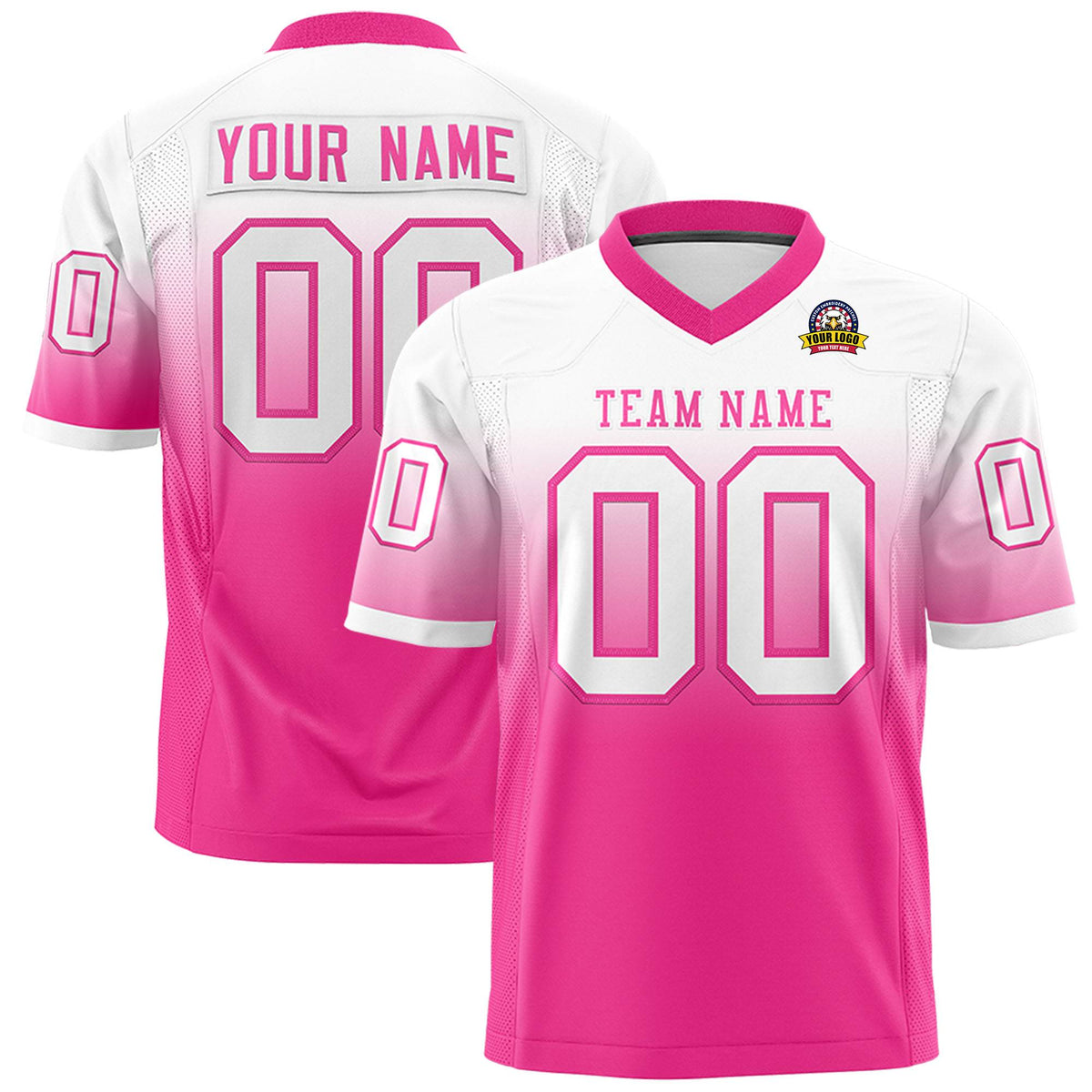 Custom White Pink Gradient Fashion Personalized Authentic Football Jersey