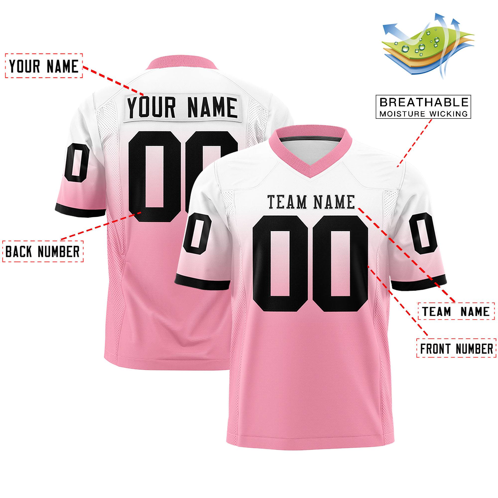 Custom White Light Pink Gradient Fashion Personalized Authentic Football Jersey