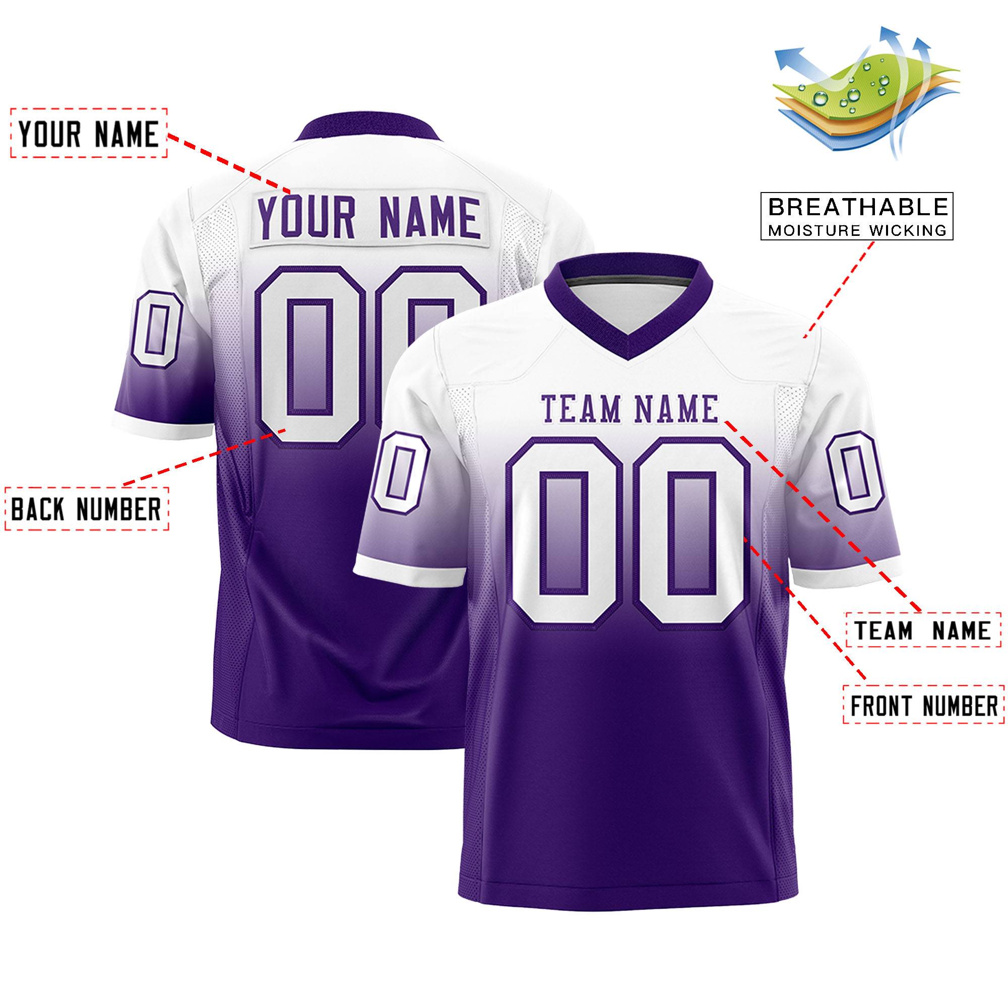 Custom White Purple Gradient Fashion Personalized Authentic Football Jersey