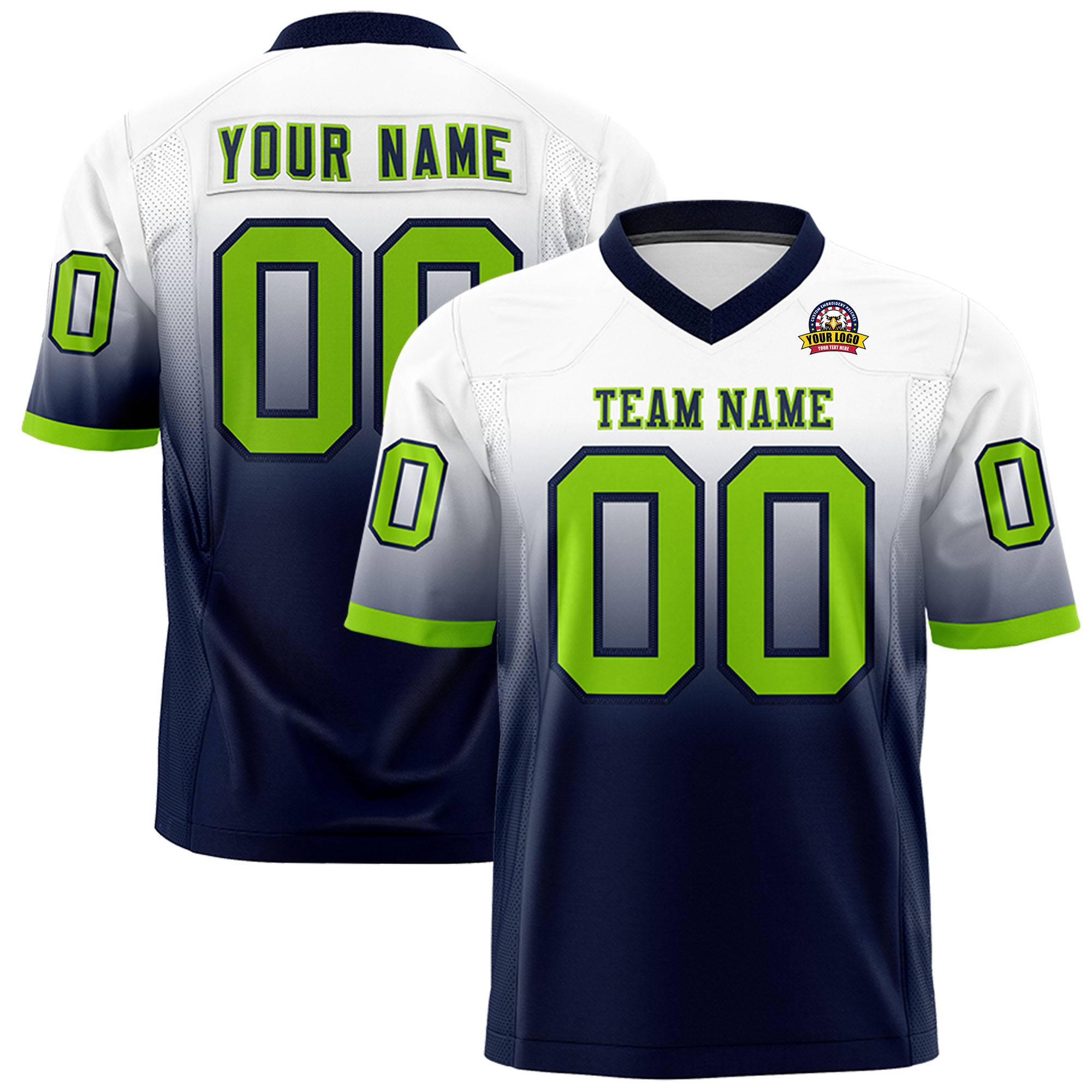 Custom White Navy Gradient Fashion Personalized Authentic Football Jersey