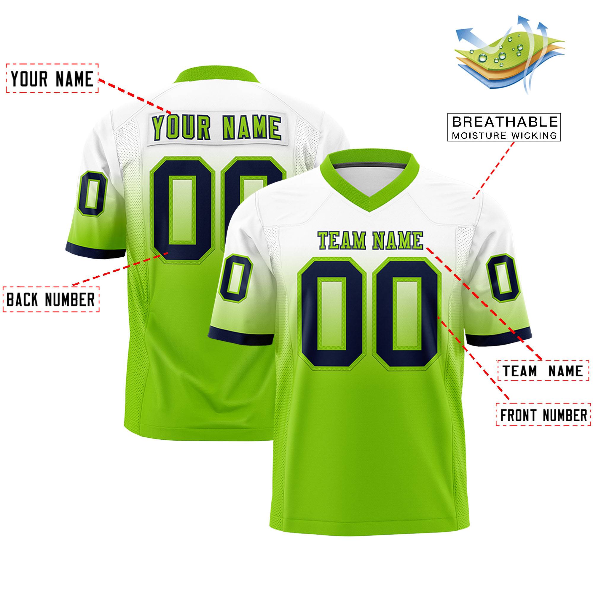 Custom White Neon Green Gradient Fashion Personalized Authentic Football Jersey