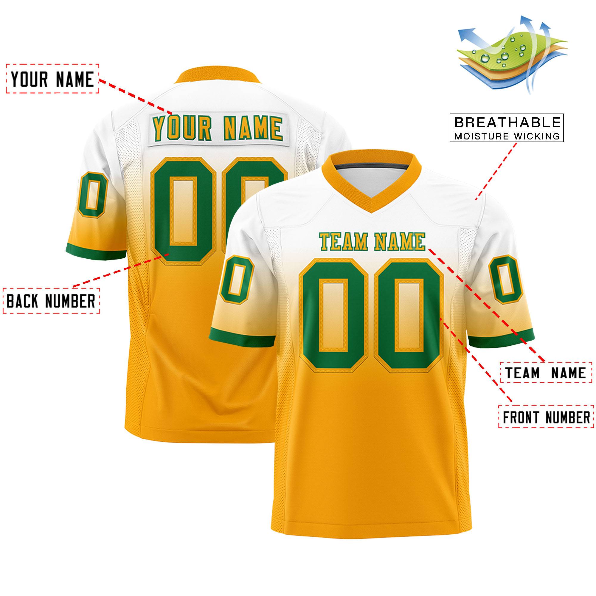 Custom White Yellow Gradient Fashion Personalized Authentic Football Jersey