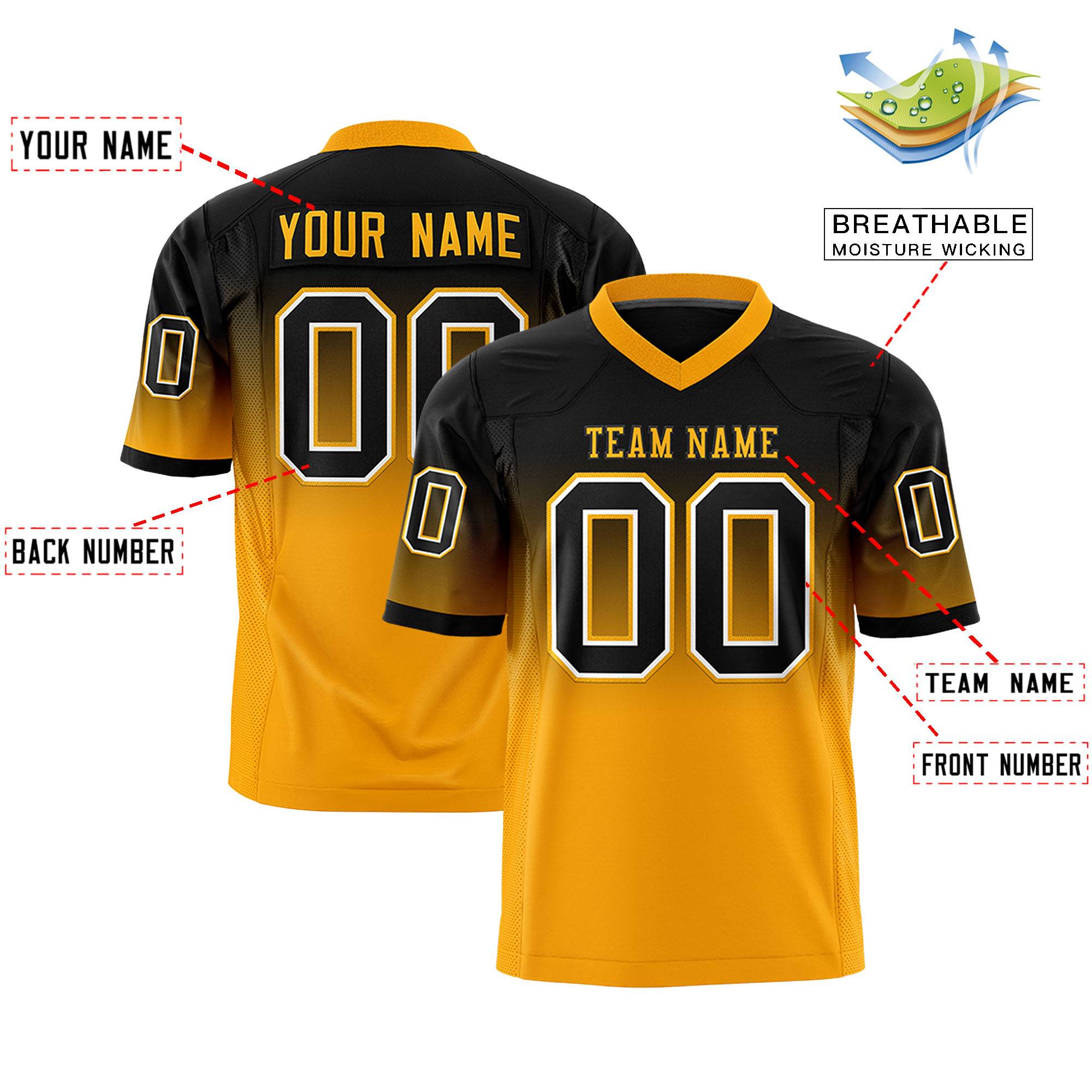 Custom Black Yellow Gradient Fashion Personalized Authentic Football Jersey