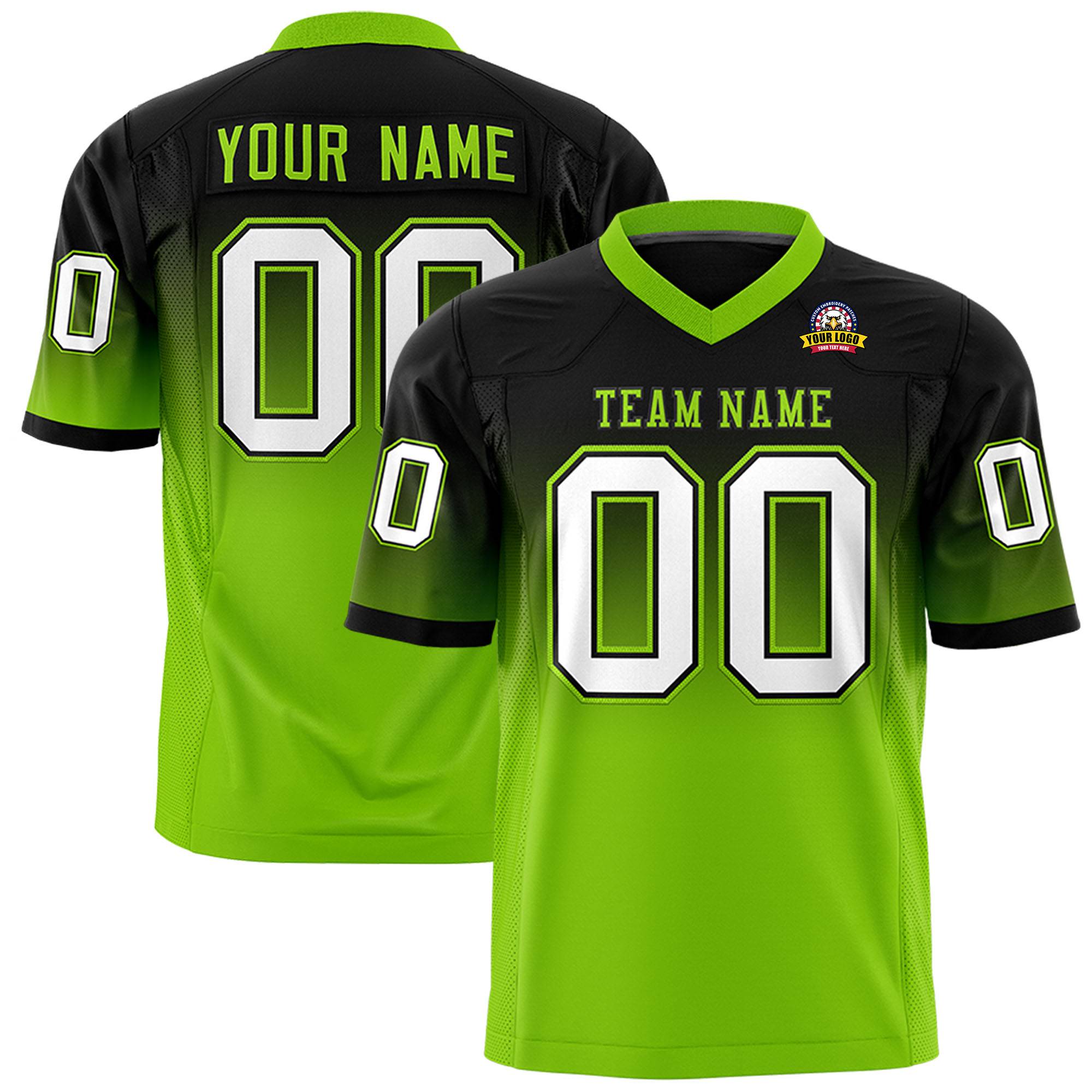 Custom Black Neon Green Gradient Fashion Personalized Authentic Football Jersey