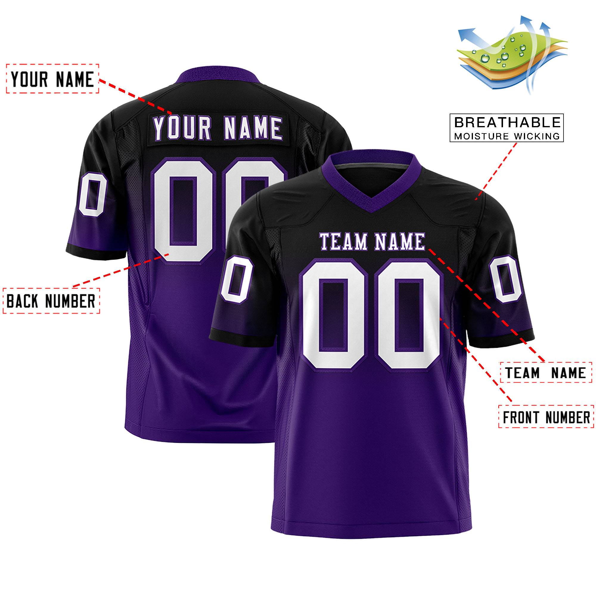 Custom Black Purple Gradient Fashion Personalized Authentic Football Jersey