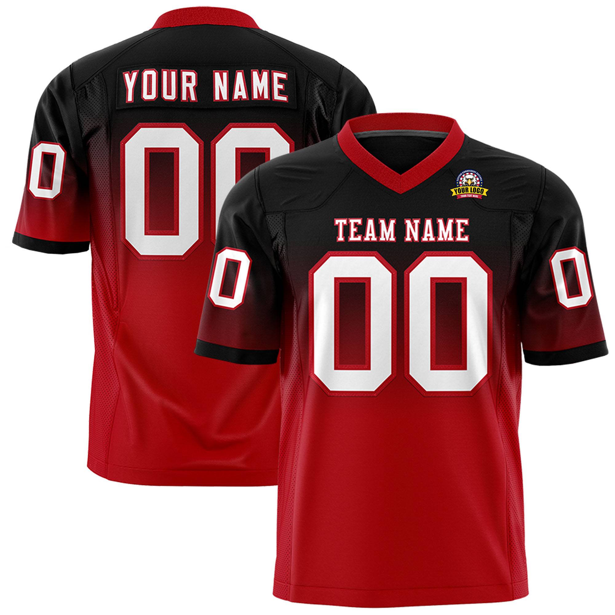 Custom Black Red Gradient Fashion Personalized Authentic Football Jersey